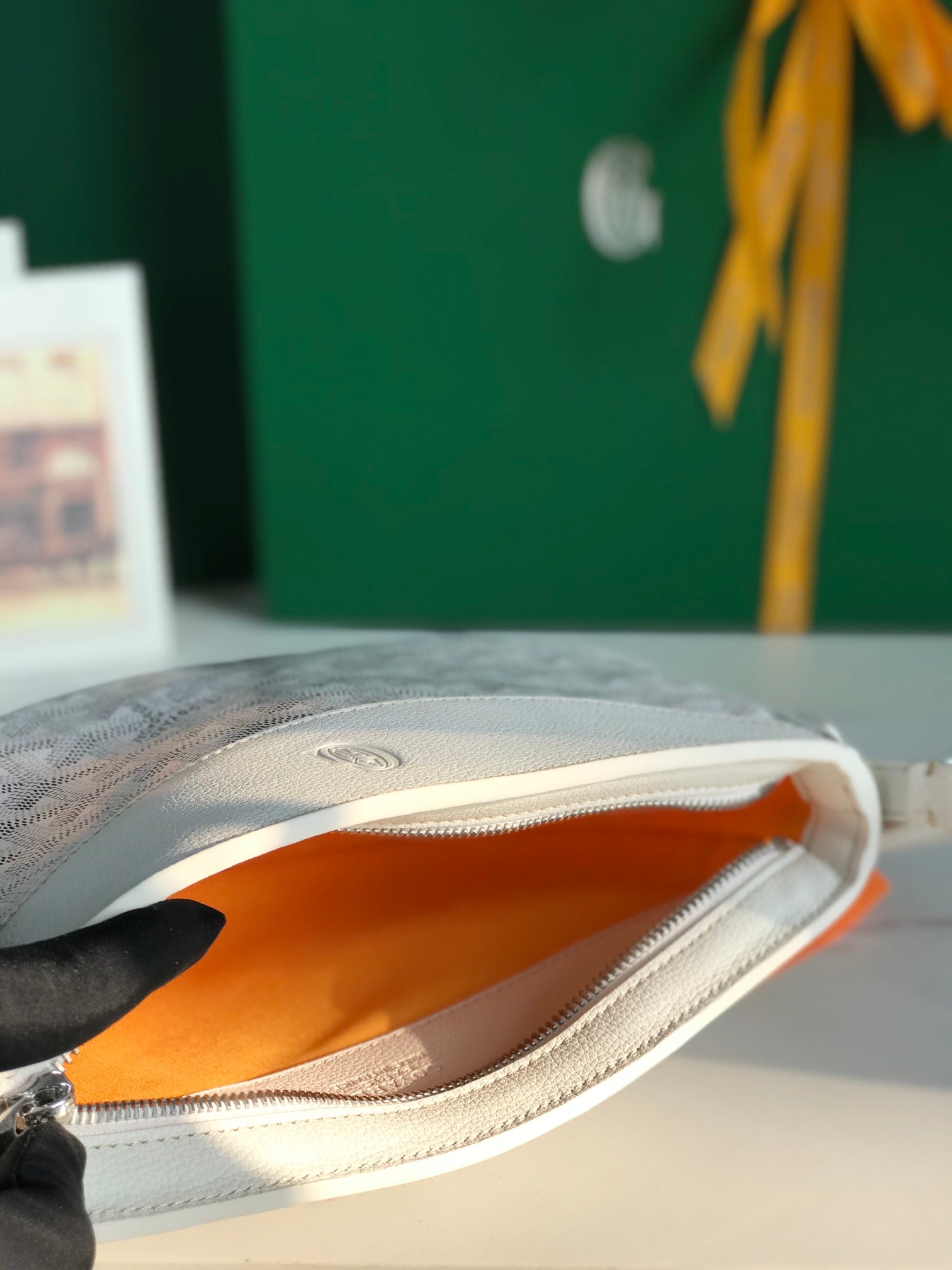 SAC HIRONDELLE 25 EN AGNEAU BLANC ET TOILE GOYARDINE