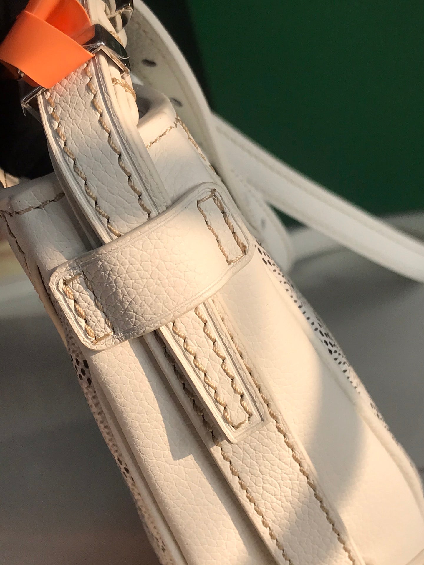 SAC HIRONDELLE 25 EN AGNEAU BLANC ET TOILE GOYARDINE