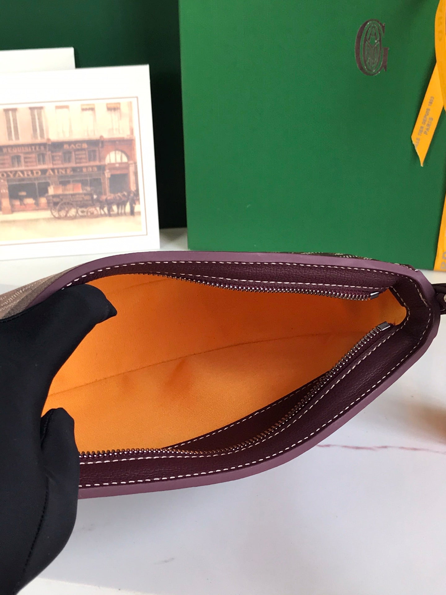 SAC HIRONDELLE 25 EN CUIR D'AGNEAU ROUGE VIN ET TOILE GOYARDINE