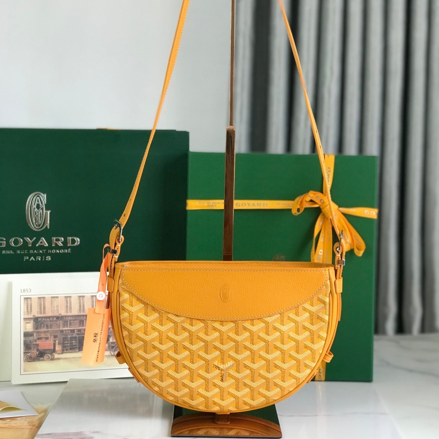 SAC HIRONDELLE 25 EN CUIR D'AGNEAU JAUNE ET TOILE GOYARDINE