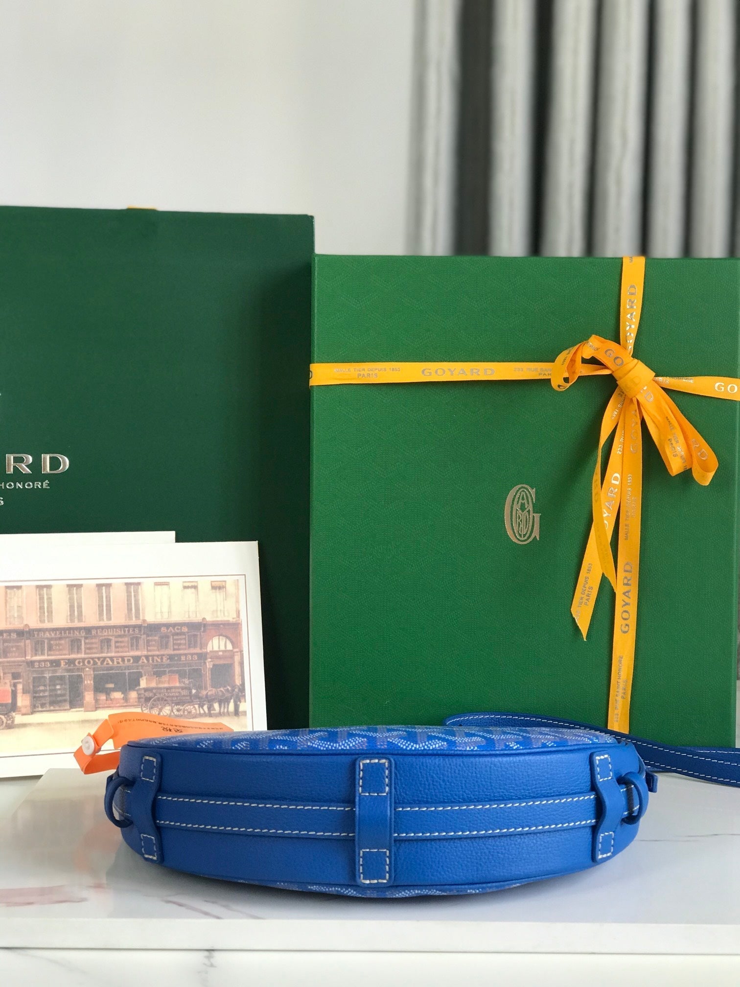 SAC HIRONDELLE 25 EN AGNEAU BLEU SAPHIR ET TOILE GOYARDINE