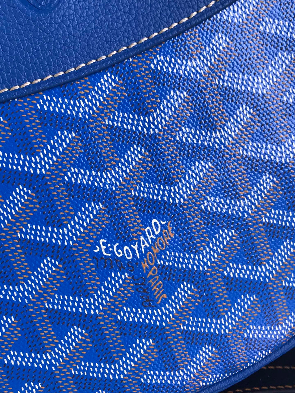 SAC HIRONDELLE 25 EN AGNEAU BLEU SAPHIR ET TOILE GOYARDINE