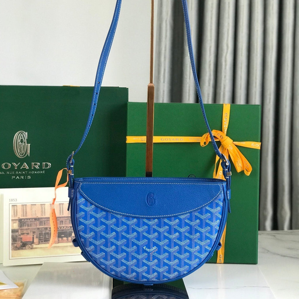 SAC HIRONDELLE 25 EN AGNEAU BLEU SAPHIR ET TOILE GOYARDINE