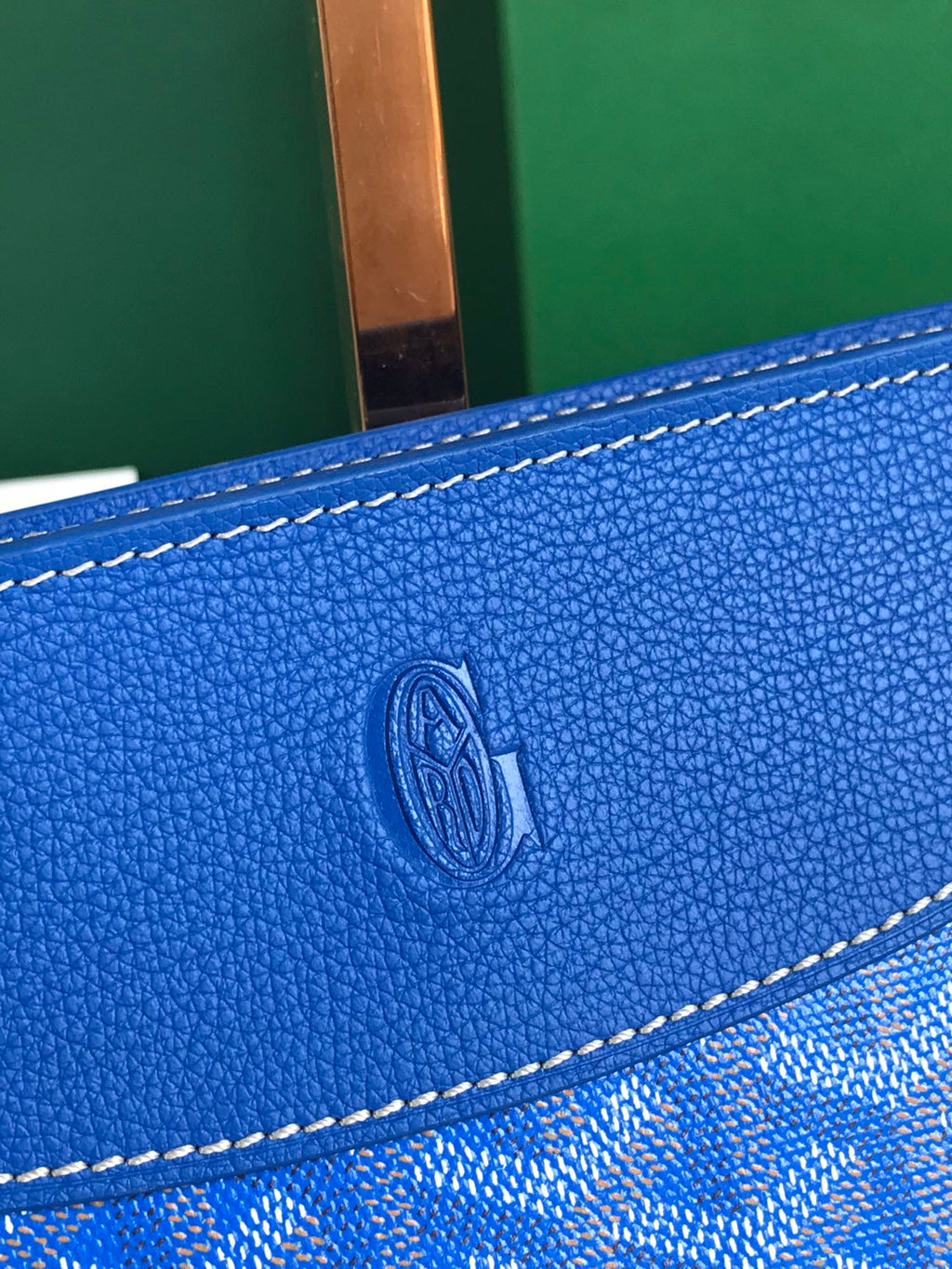 SAC HIRONDELLE 25 EN AGNEAU BLEU SAPHIR ET TOILE GOYARDINE