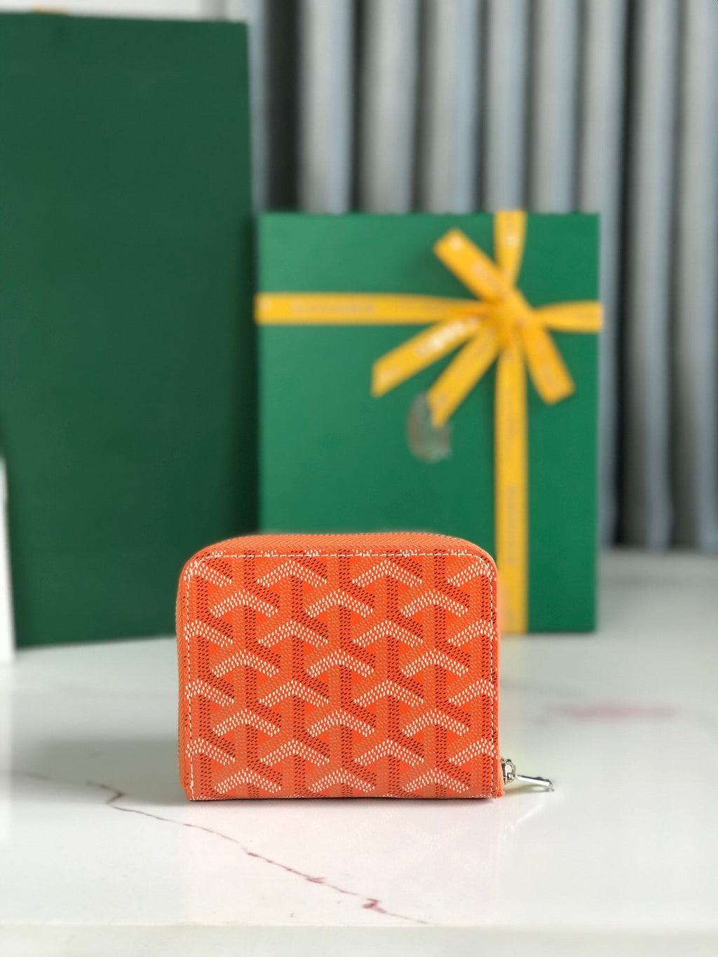 PORTEFEUILLE MINI MATIGNON 11 EN TOILE GOYARDINE ORANGE ET CUIR DE VEAU