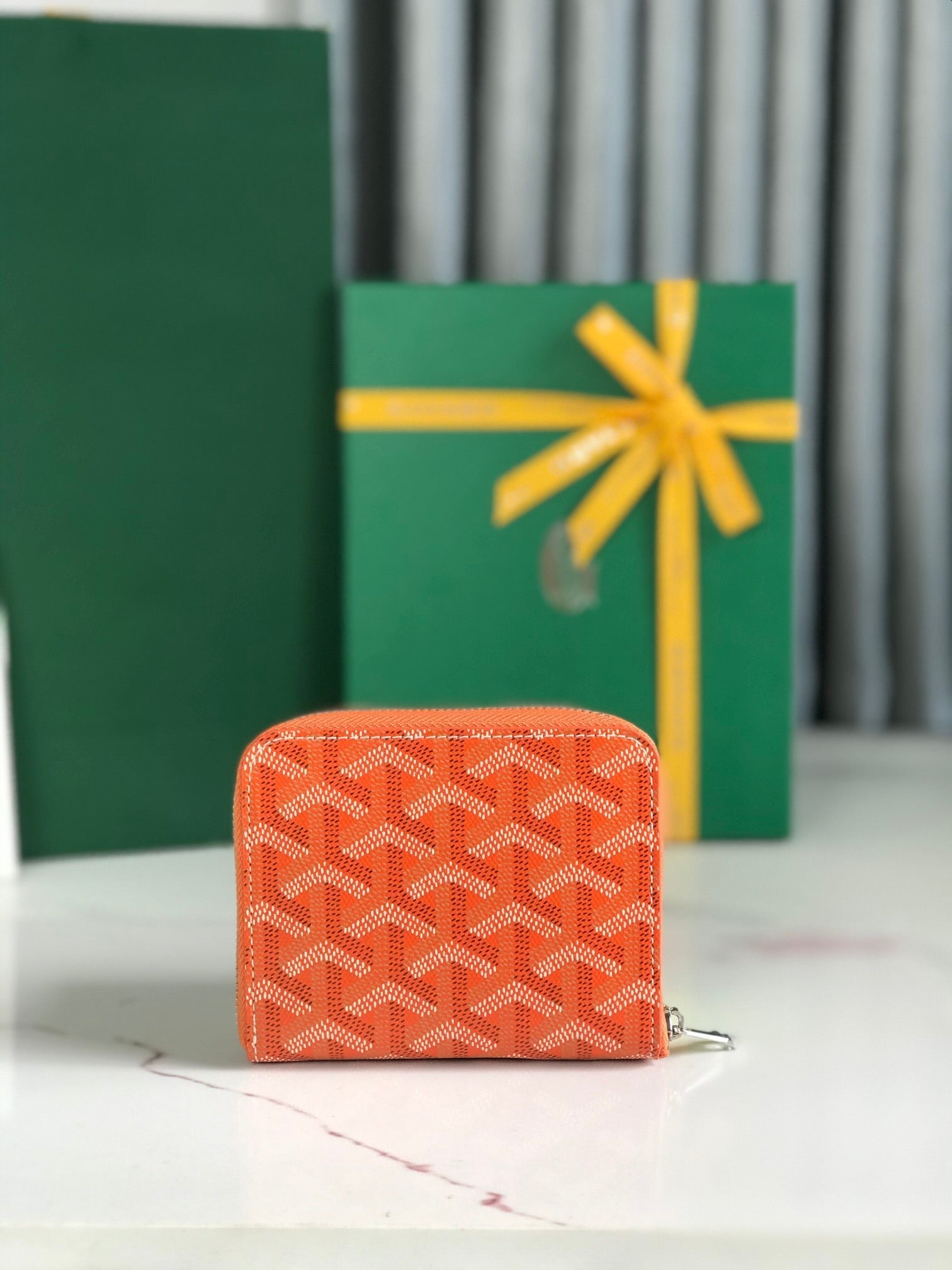 PORTEFEUILLE MINI MATIGNON 11 EN TOILE GOYARDINE ORANGE ET CUIR DE VEAU
