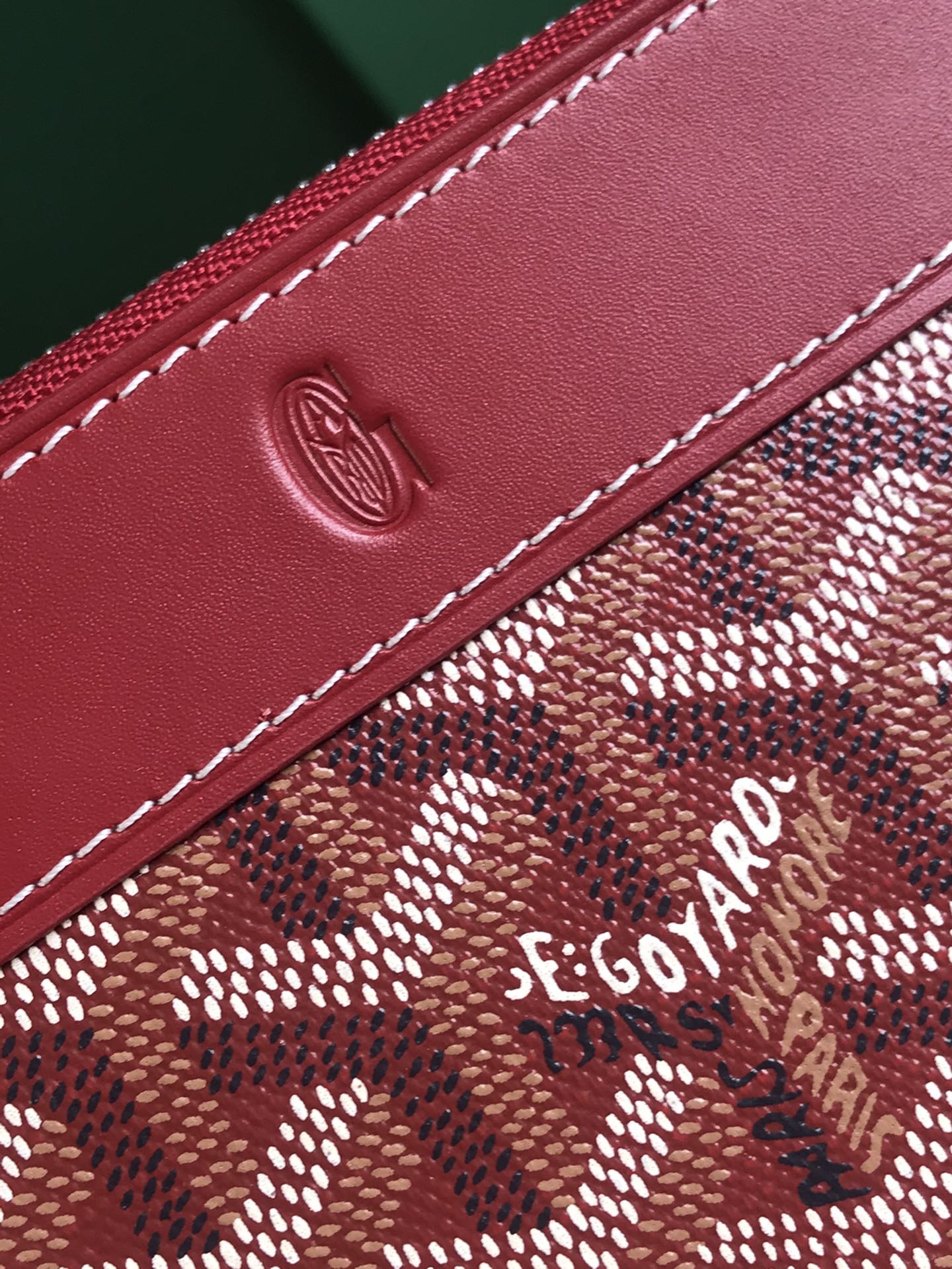 MATIGNON MINI PORTEFEUILLE 11 EN TOILE GOYARDINE ROUGE CLASSIQUE ET CUIR DE VEAU
