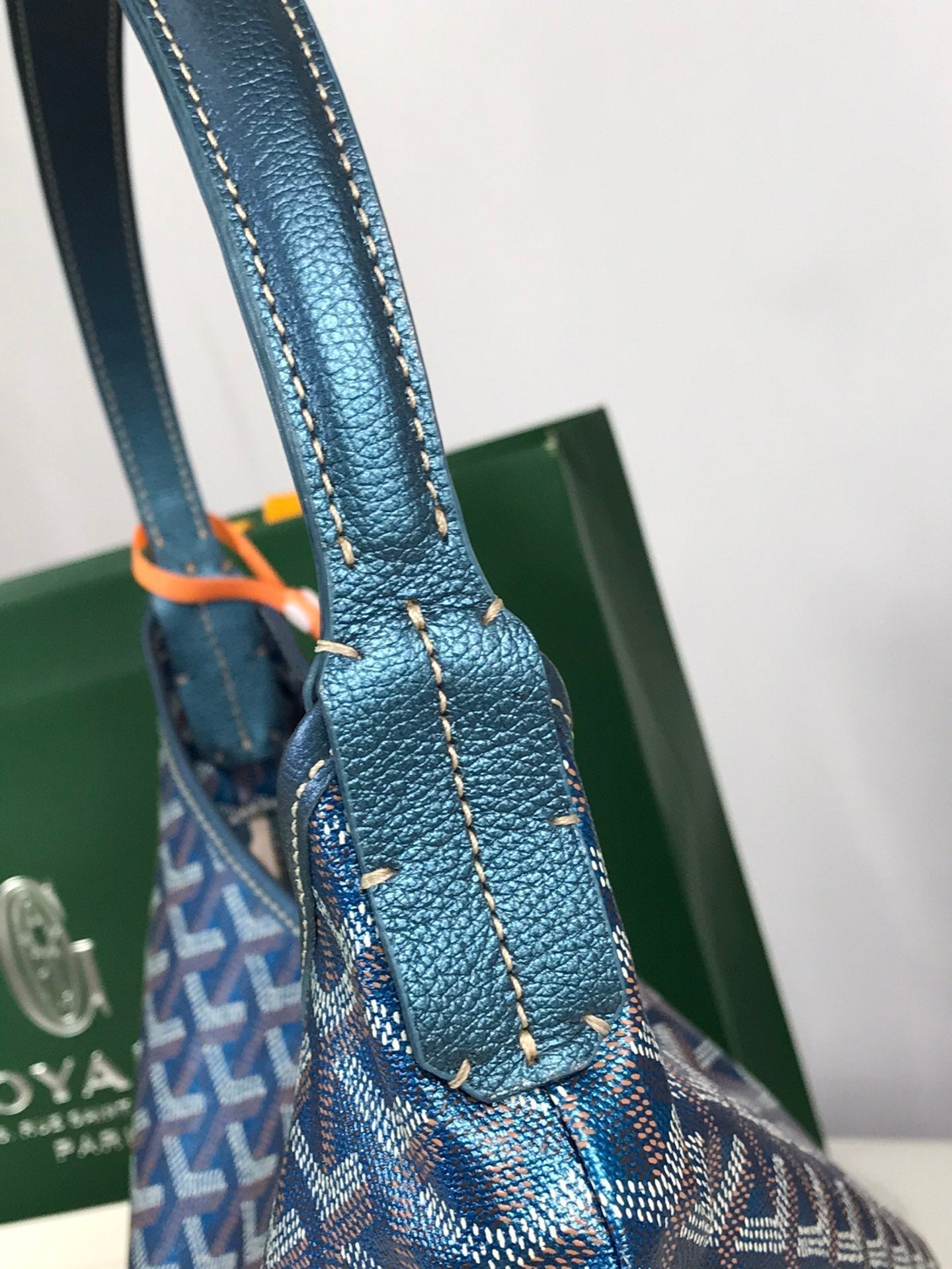 BOHÈME HOBO BAG 42CM DEEP BLUE CANVAS CHEVROCHES CALFSKIN