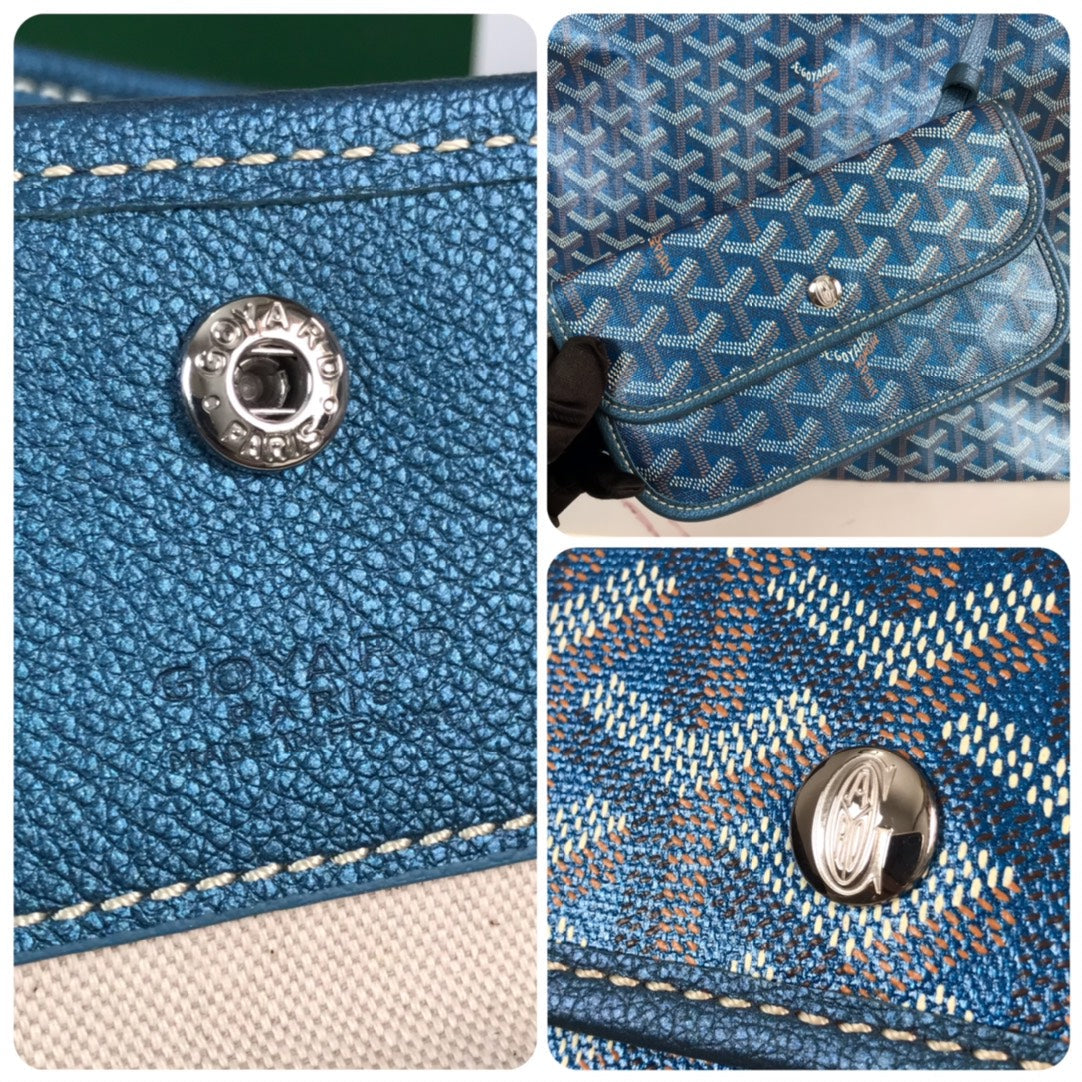 BOHÈME HOBO BAG 42CM DEEP BLUE CANVAS CHEVROCHES CALFSKIN