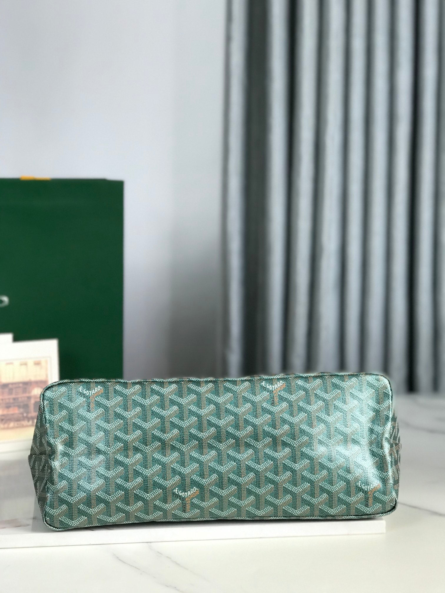 BOHÈME HOBO BAG 42CM GREEN CANVAS CHEVROCHES CALFSKIN