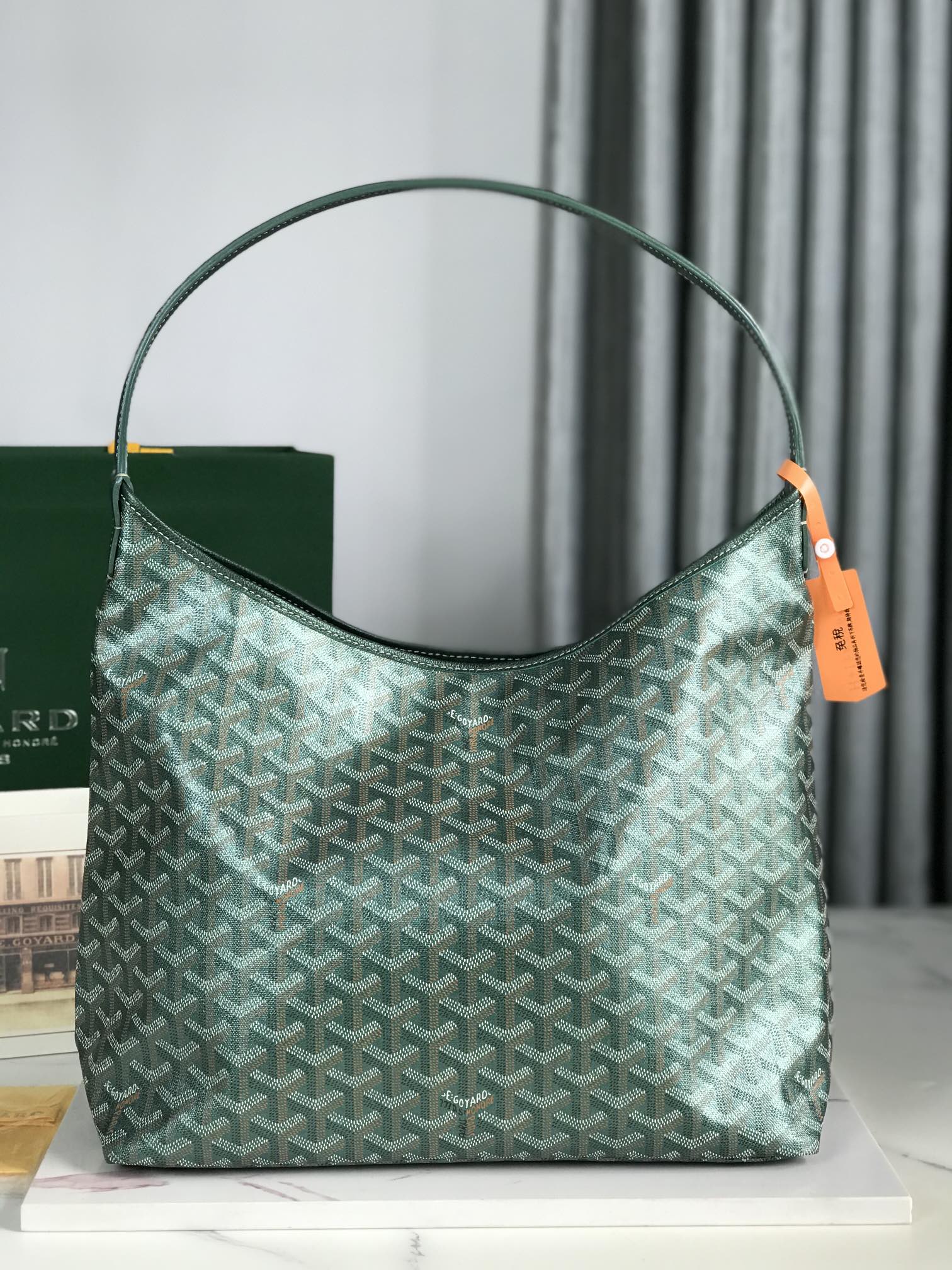 BOHÈME HOBO BAG 42CM GREEN CANVAS CHEVROCHES CALFSKIN