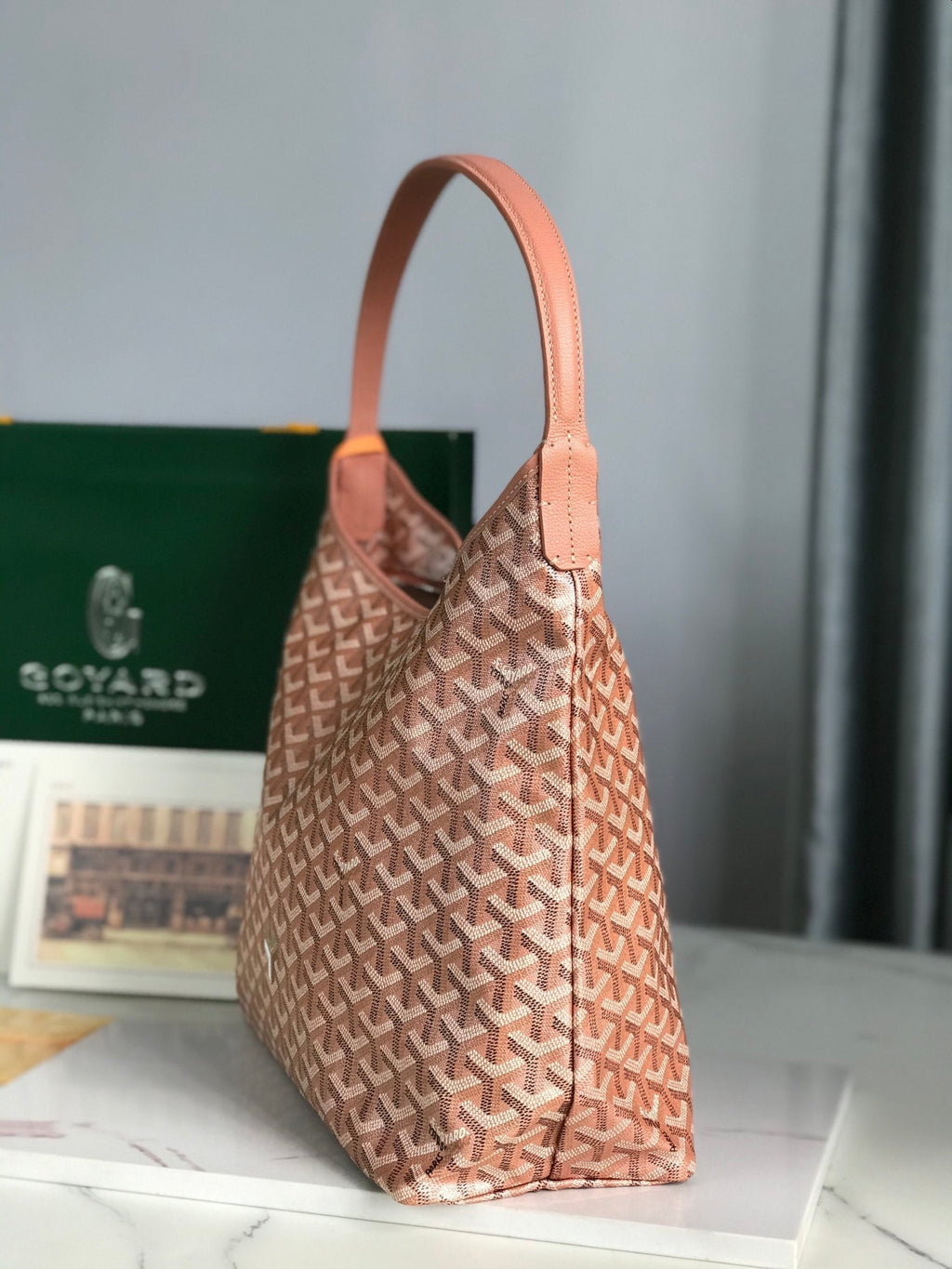 BOHÈME HOBO BAG 42CM PINK CANVAS CHEVROCHES CALFSKIN
