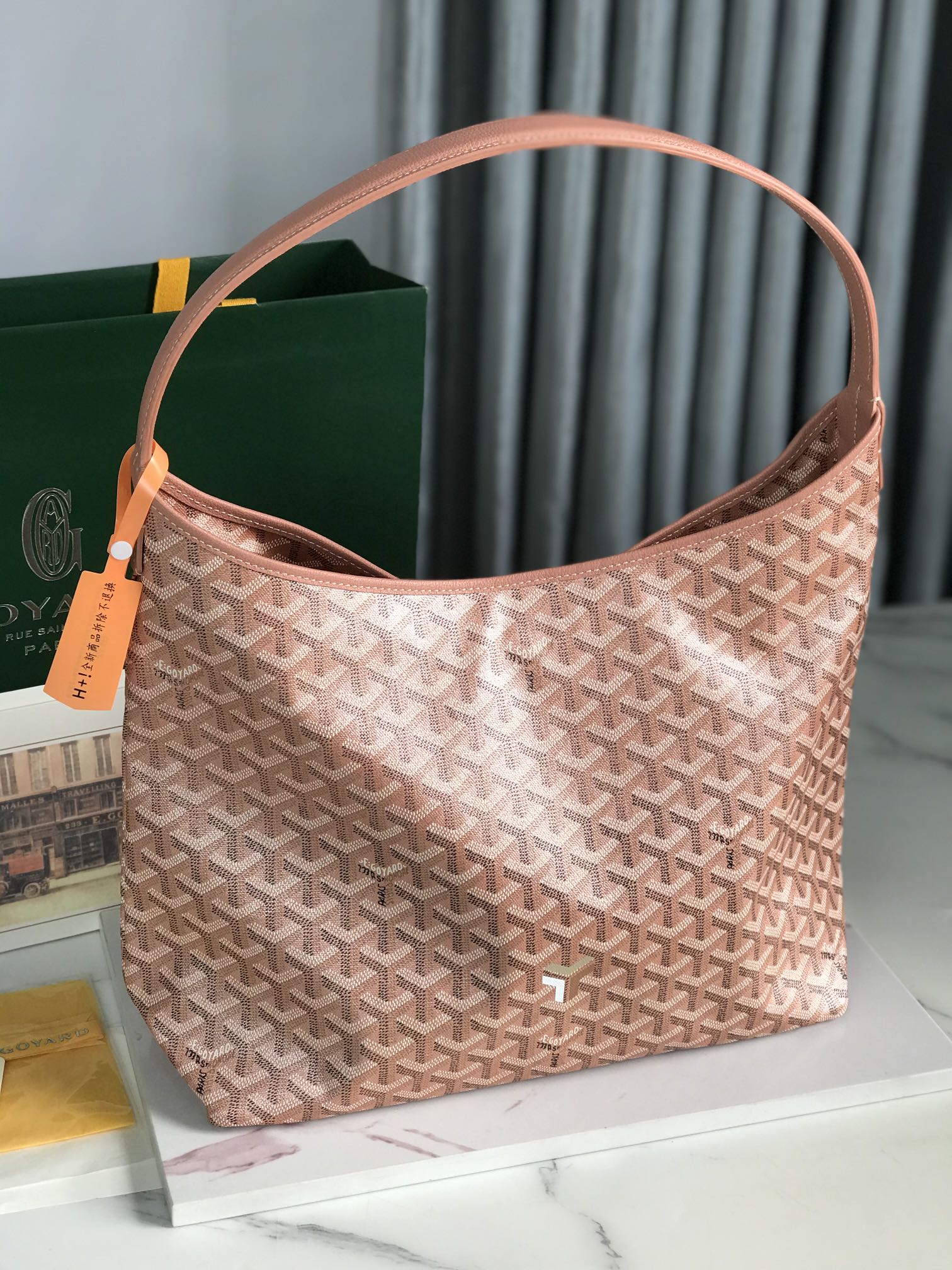 BOHÈME HOBO BAG 42CM PINK CANVAS CHEVROCHES CALFSKIN