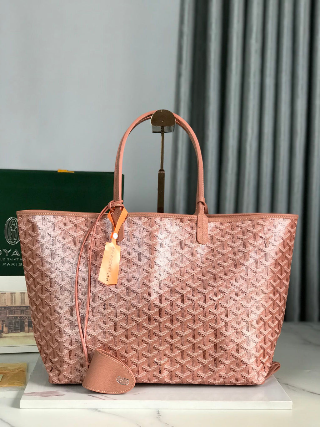 SAINT LOUIS PM BAG 34CM IN PINK CANVAS CHEVROCHES CALFSKIN