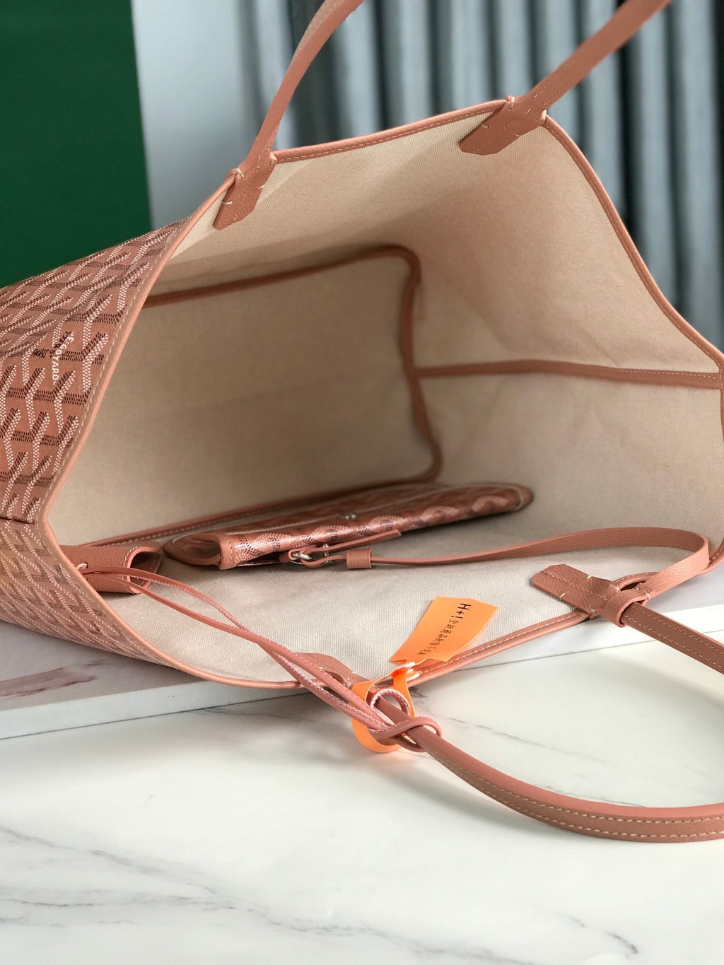 SAINT LOUIS PM BAG 34CM IN PINK CANVAS CHEVROCHES CALFSKIN