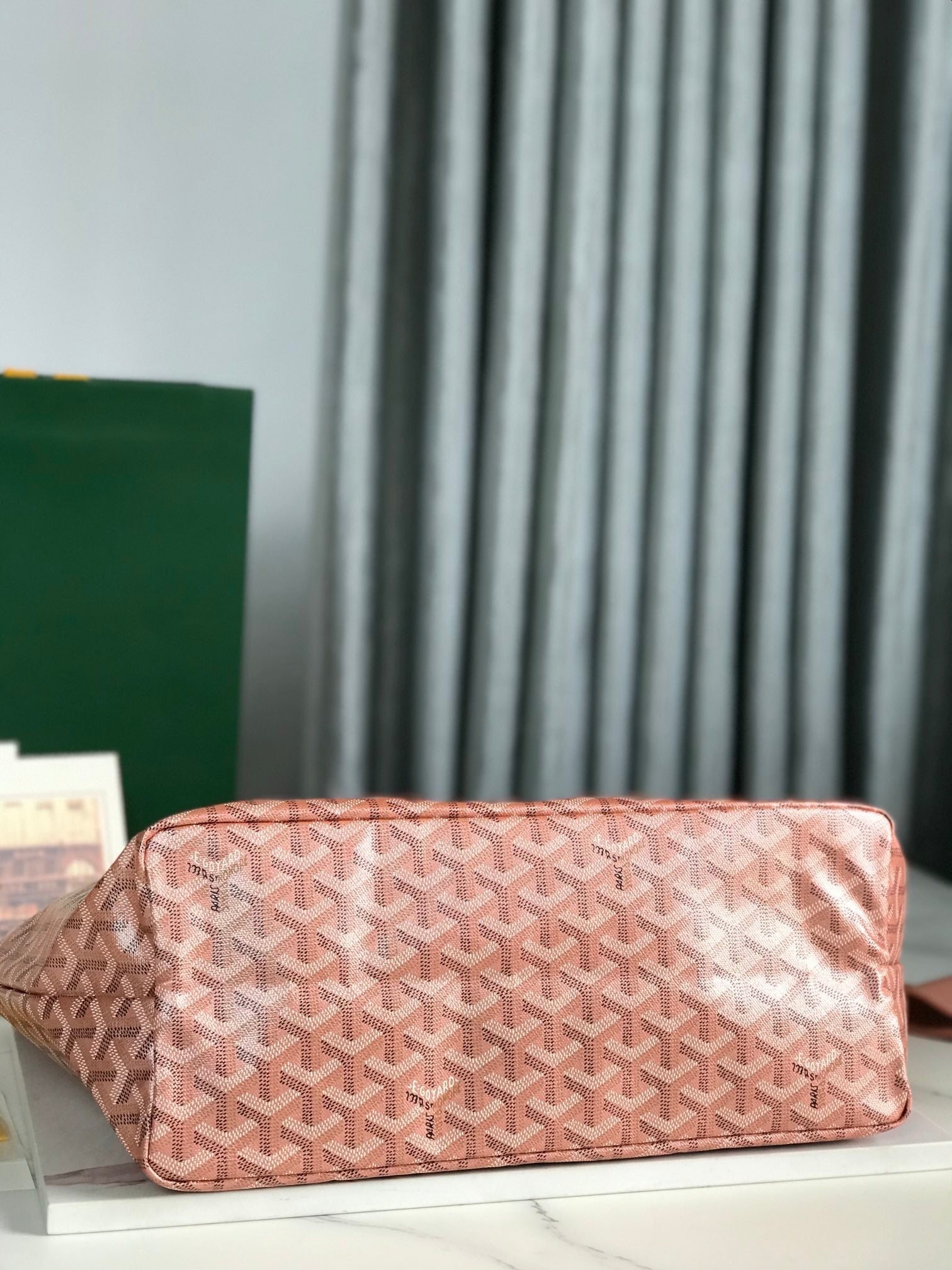 SAINT LOUIS PM BAG 34CM IN PINK CANVAS CHEVROCHES CALFSKIN