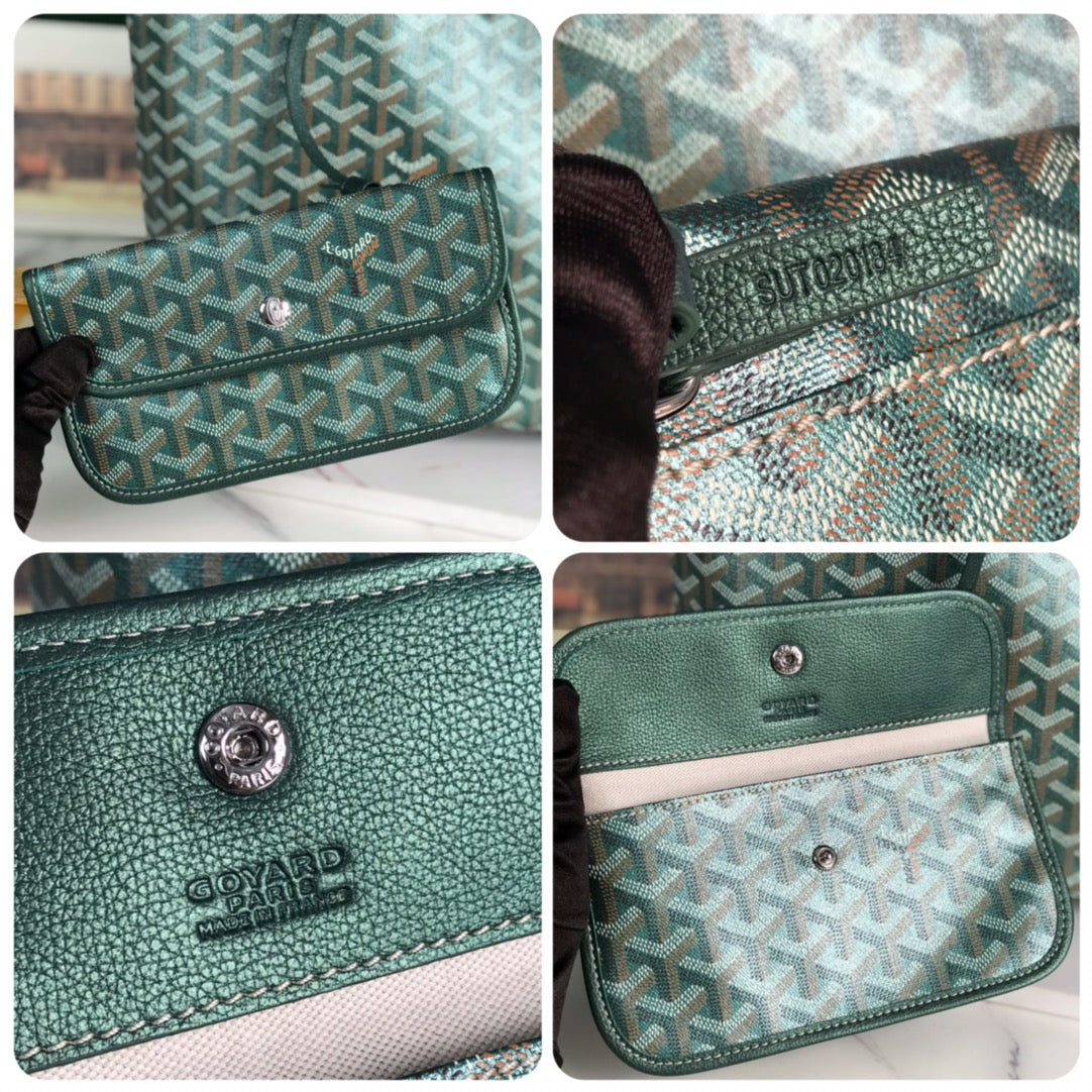 SAINT LOUIS PM BAG 34CM IN GREEN CANVAS CHEVROCHES CALFSKIN