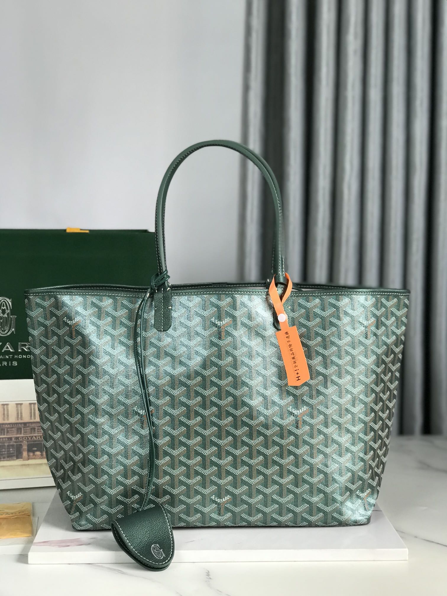 SAINT LOUIS PM BAG 34CM IN GREEN CANVAS CHEVROCHES CALFSKIN