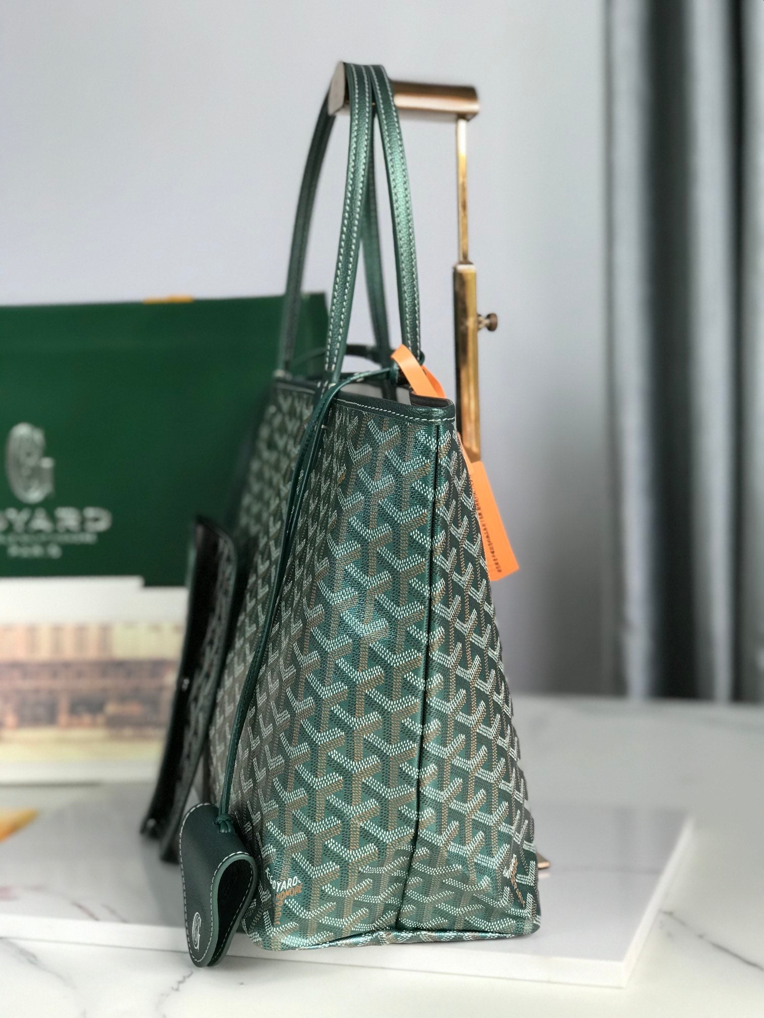 SAINT LOUIS PM BAG 34CM IN GREEN CANVAS CHEVROCHES CALFSKIN