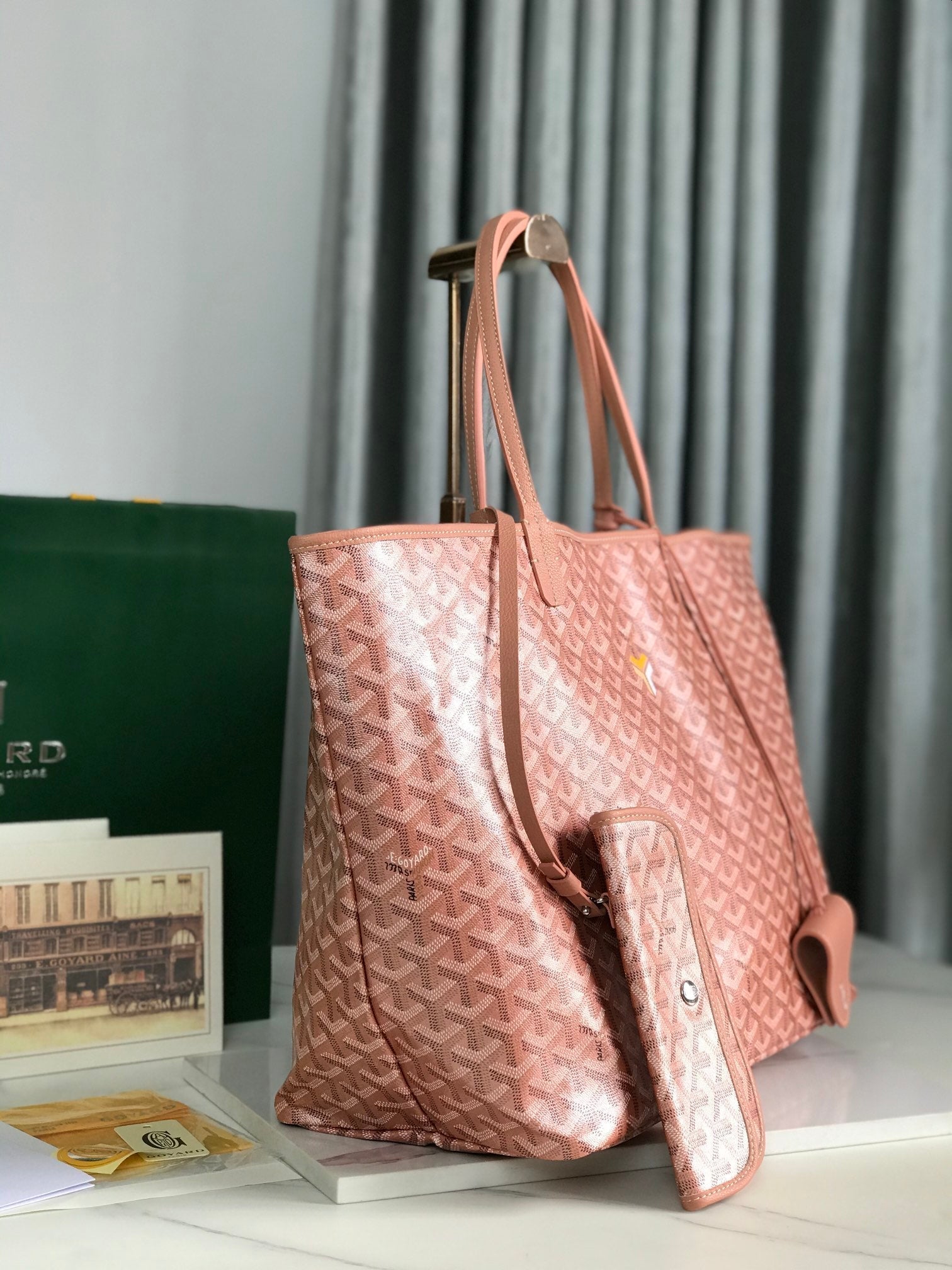 SAINT LOUIS GM BAG 40CM IN PINK CANVAS CHEVROCHES CALFSKIN