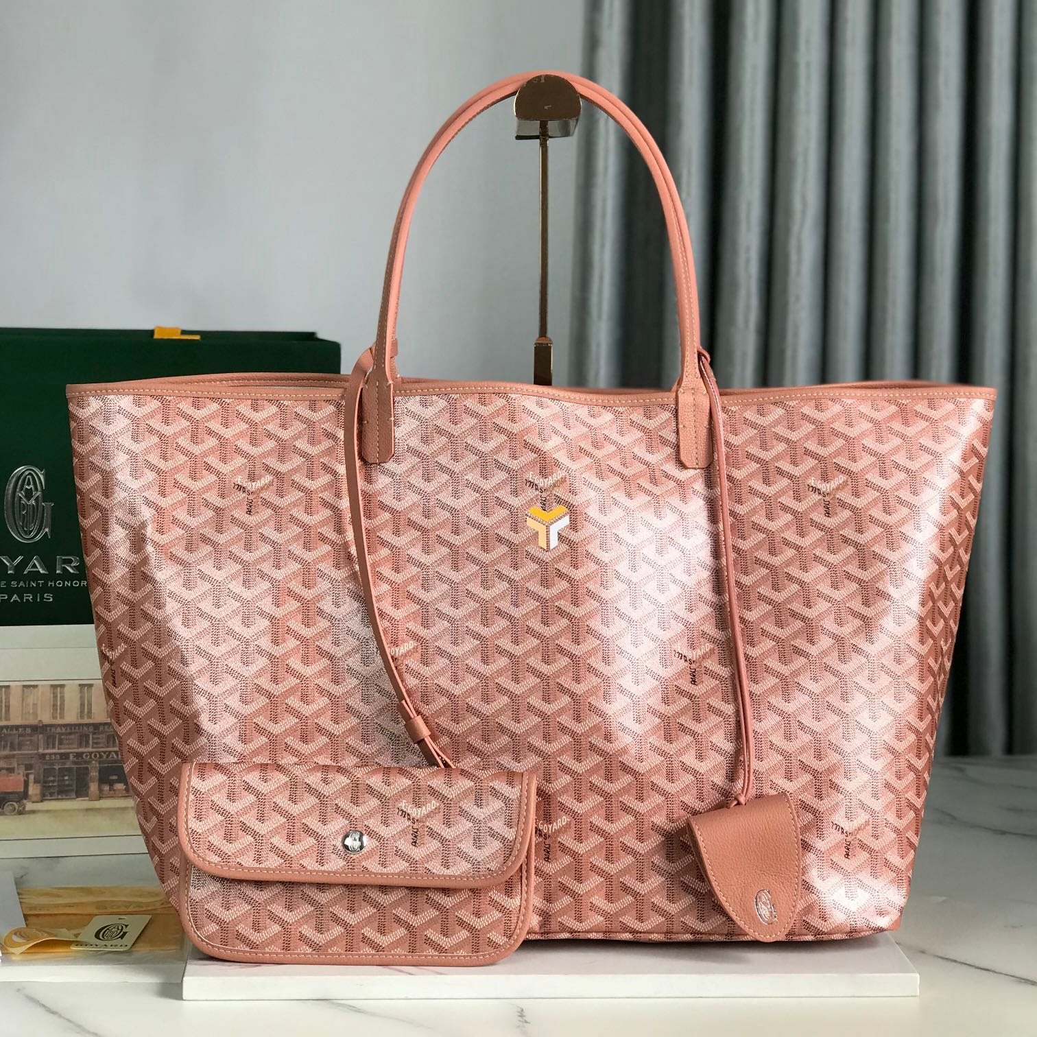 SAINT LOUIS GM BAG 40CM IN PINK CANVAS CHEVROCHES CALFSKIN