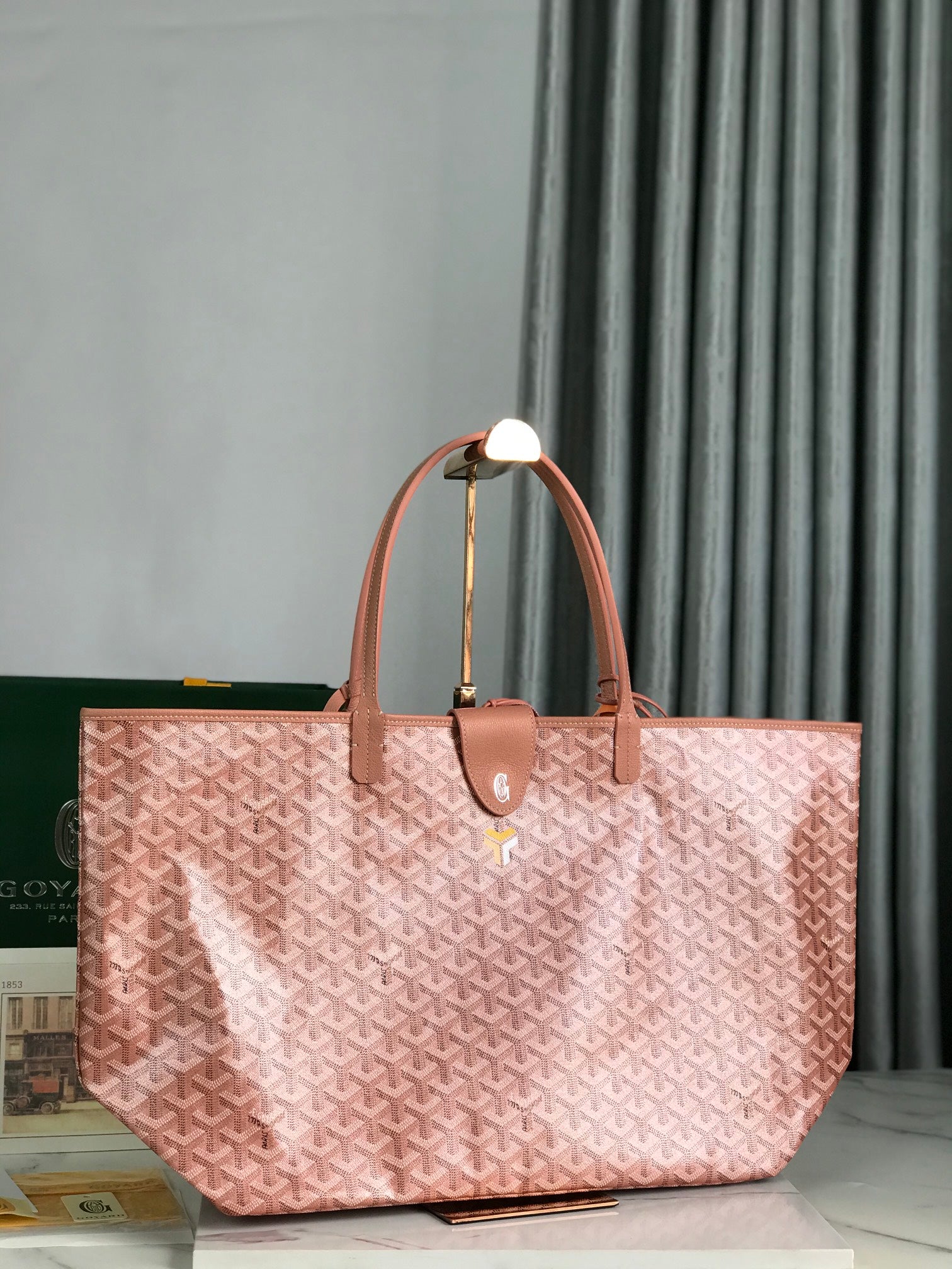 SAINT LOUIS GM BAG 40CM IN PINK CANVAS CHEVROCHES CALFSKIN