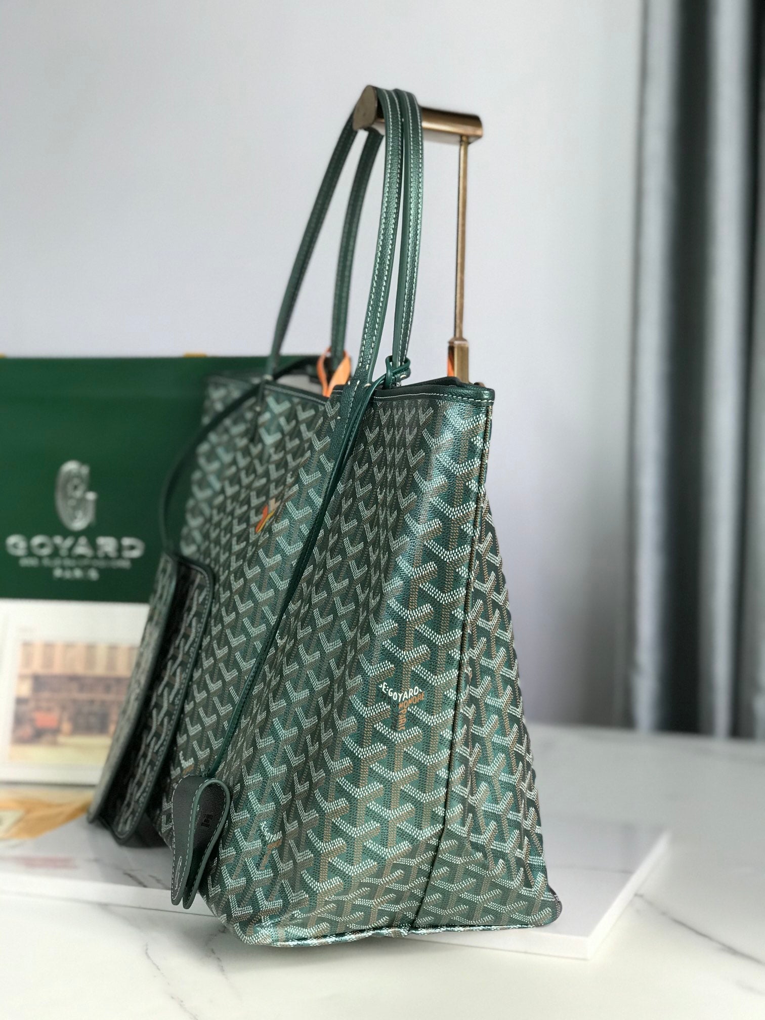 SAINT LOUIS GM BAG 40CM IN GREEN CANVAS CHEVROCHES CALFSKIN