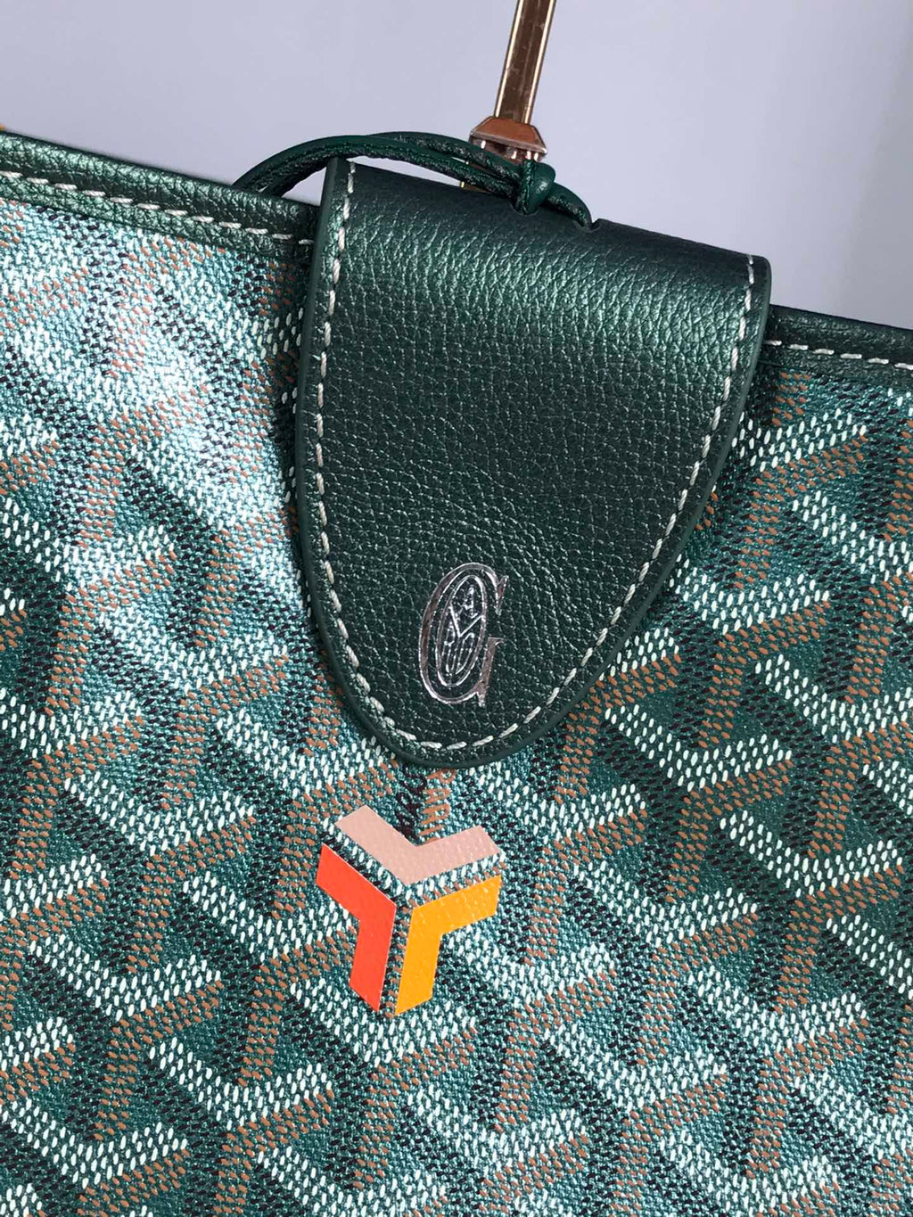 SAINT LOUIS GM BAG 40CM IN GREEN CANVAS CHEVROCHES CALFSKIN