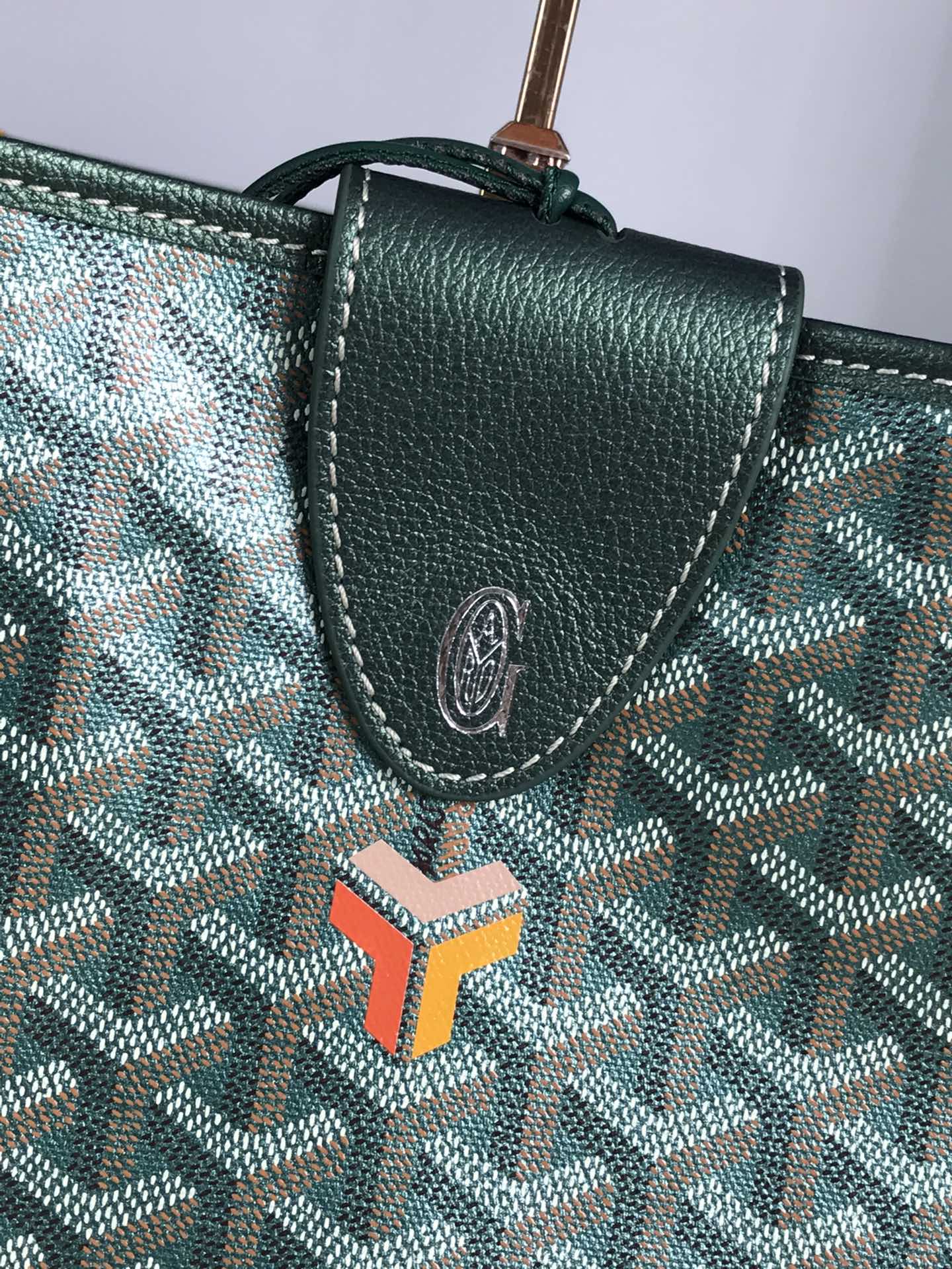 SAINT LOUIS GM BAG 40CM IN GREEN CANVAS CHEVROCHES CALFSKIN
