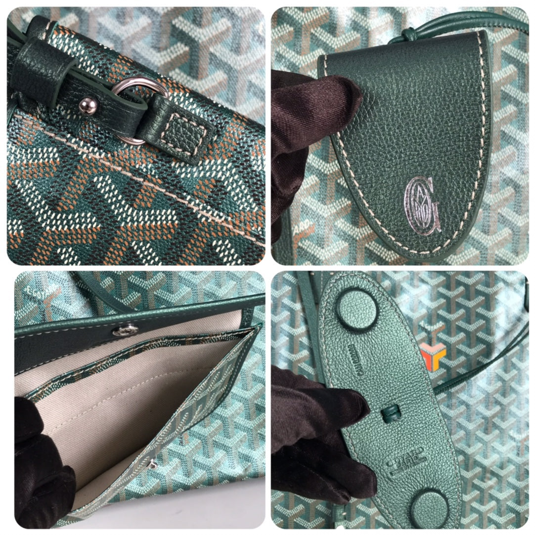 SAINT LOUIS GM BAG 40CM IN GREEN CANVAS CHEVROCHES CALFSKIN
