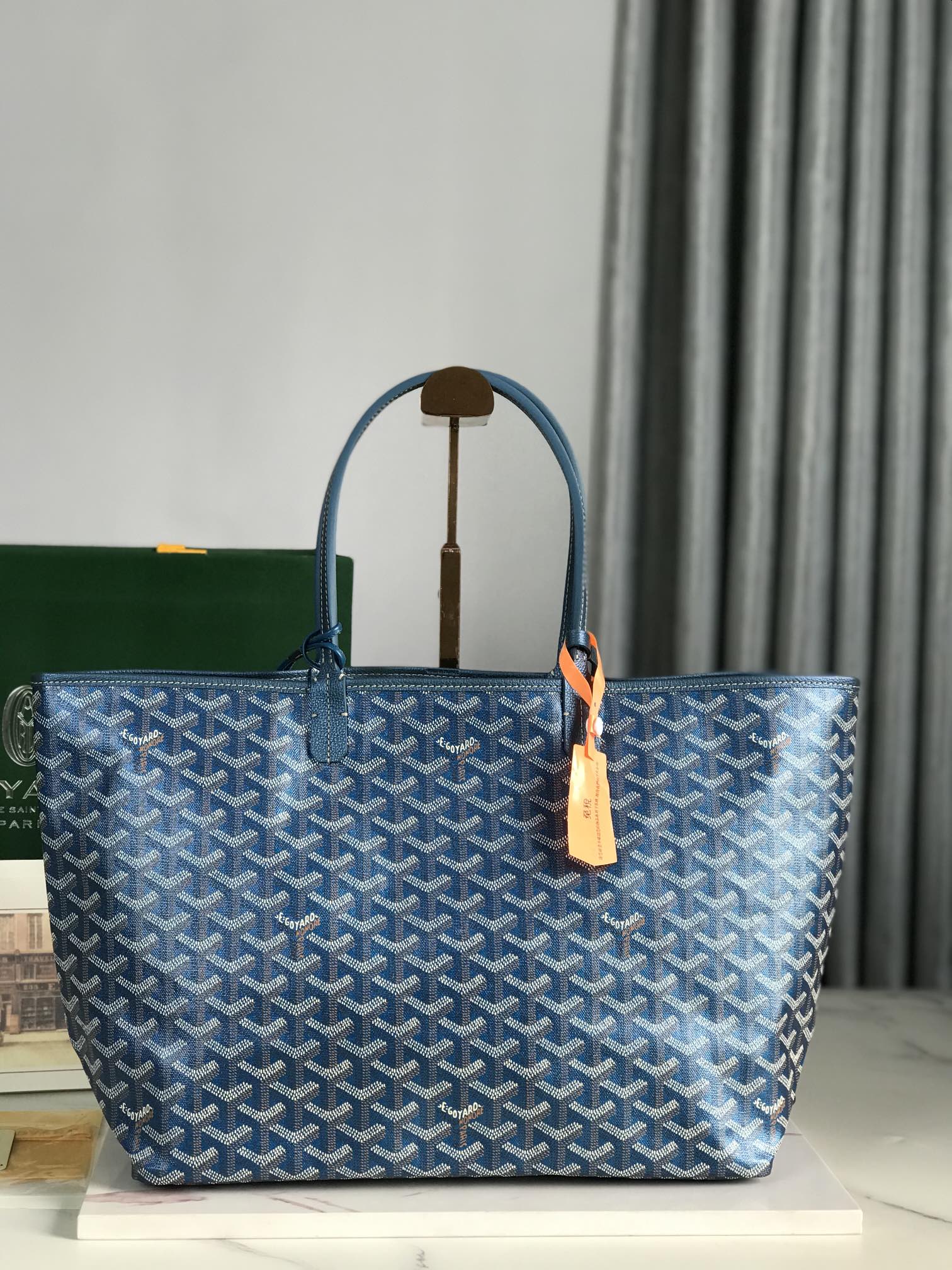SAINT LOUIS PM BAG 34CM IN DEEP BLUE CANVAS CHEVROCHES CALFSKIN