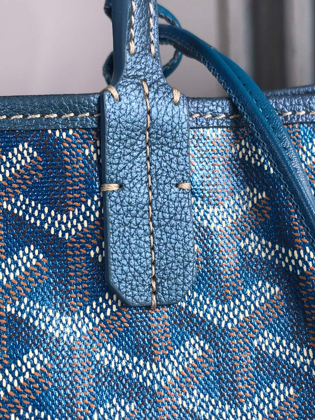 SAINT LOUIS PM BAG 34CM IN DEEP BLUE CANVAS CHEVROCHES CALFSKIN