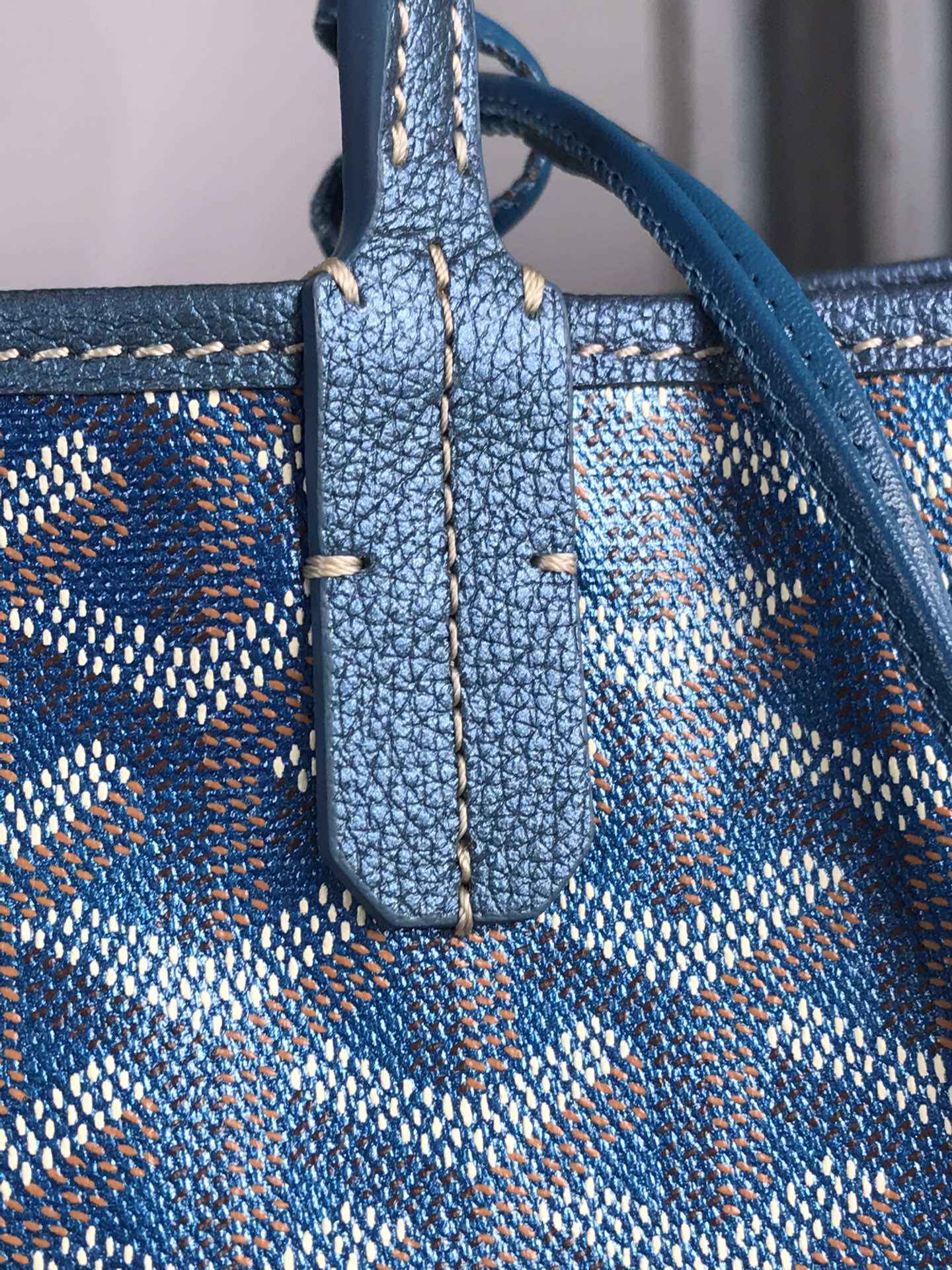 SAINT LOUIS PM BAG 34CM IN DEEP BLUE CANVAS CHEVROCHES CALFSKIN