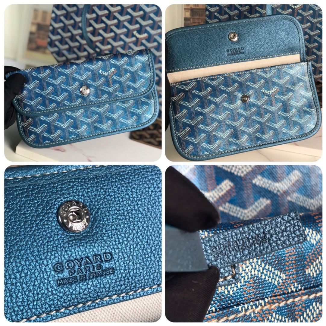 SAINT LOUIS PM BAG 34CM IN DEEP BLUE CANVAS CHEVROCHES CALFSKIN