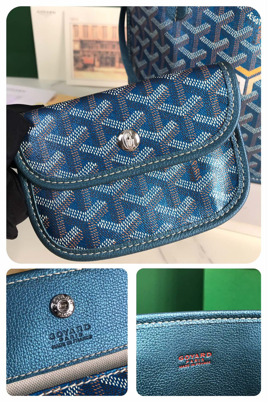 ANJOU MINI BAG 20CM DEEP BLUE CANVAS CHEVROCHES CALFSKIN