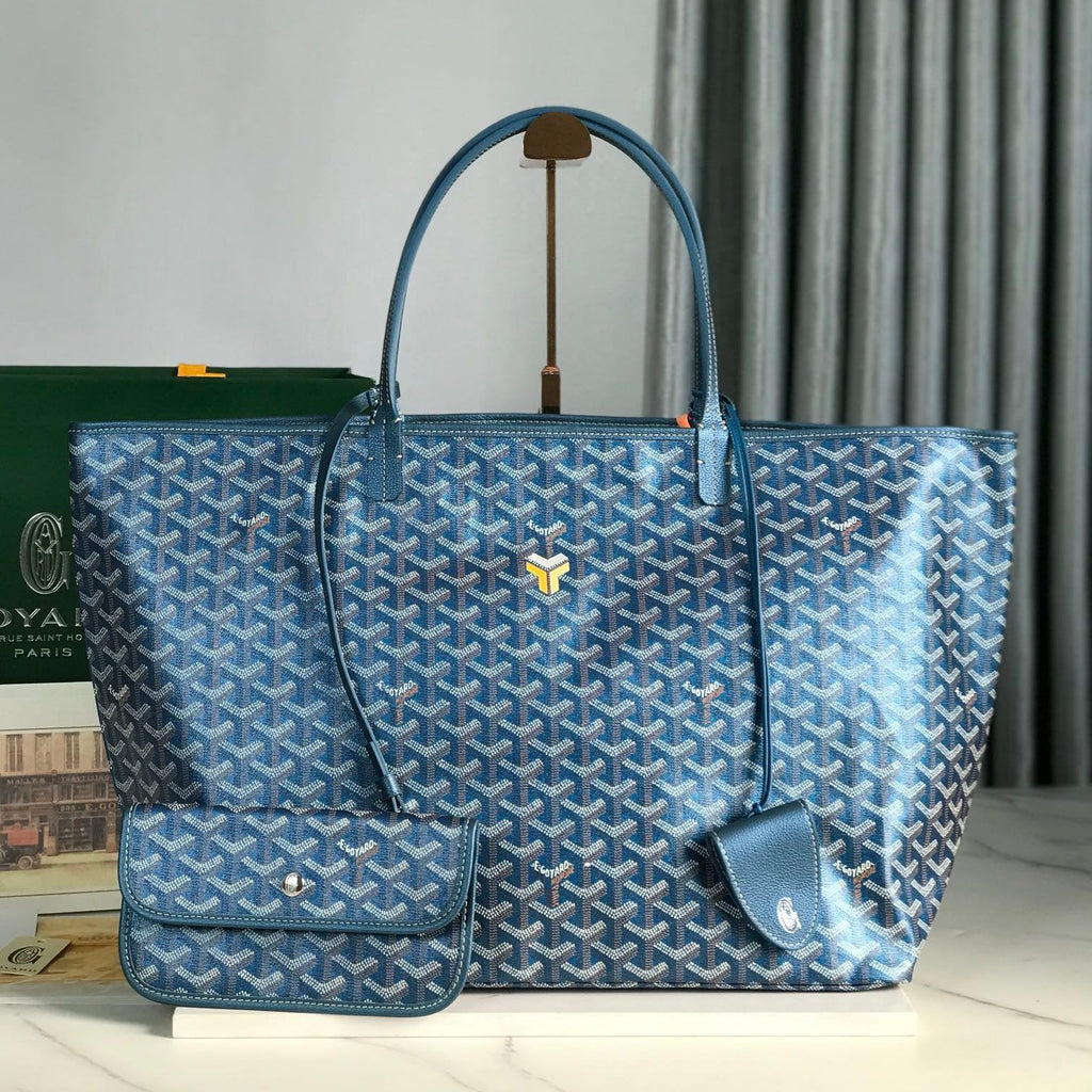 SAINT LOUIS GM BAG 40CM IN DEEP BLUE CANVAS CHEVROCHES CALFSKIN