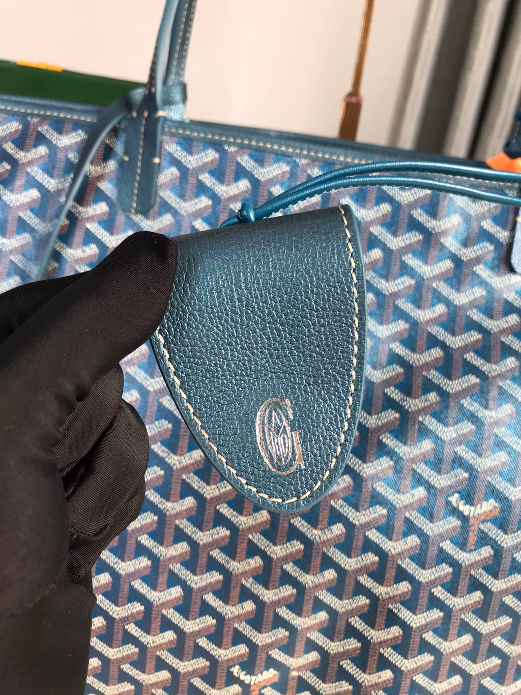SAINT LOUIS GM BAG 40CM IN DEEP BLUE CANVAS CHEVROCHES CALFSKIN
