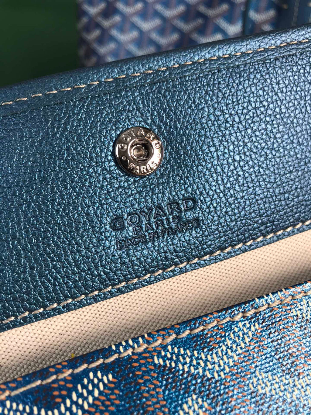 SAINT LOUIS GM BAG 40CM IN DEEP BLUE CANVAS CHEVROCHES CALFSKIN