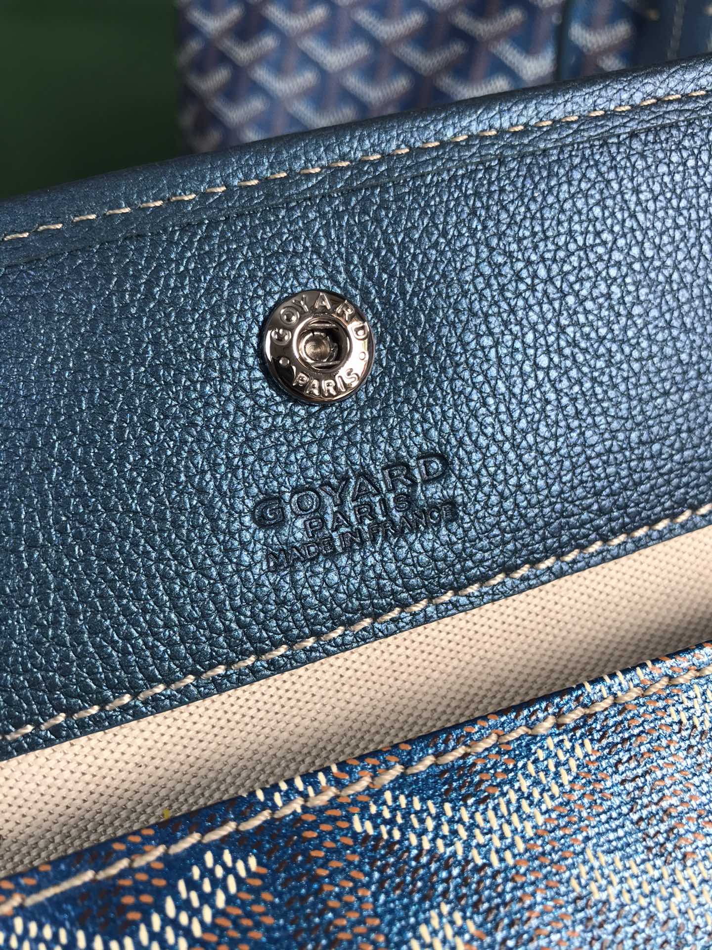 SAINT LOUIS GM BAG 40CM IN DEEP BLUE CANVAS CHEVROCHES CALFSKIN