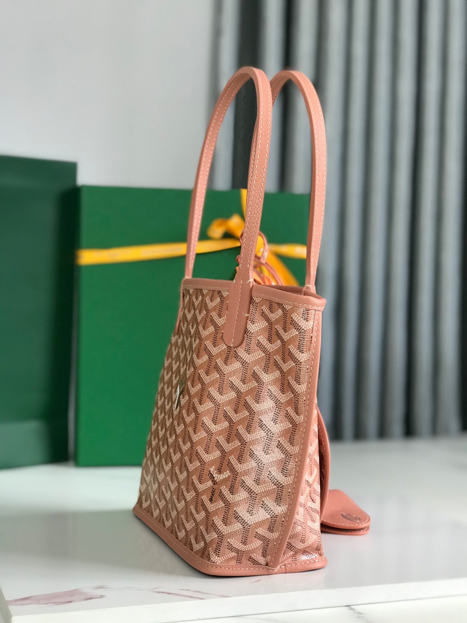 ANJOU MINI BAG 20CM PINK CANVAS CHEVROCHES CALFSKIN