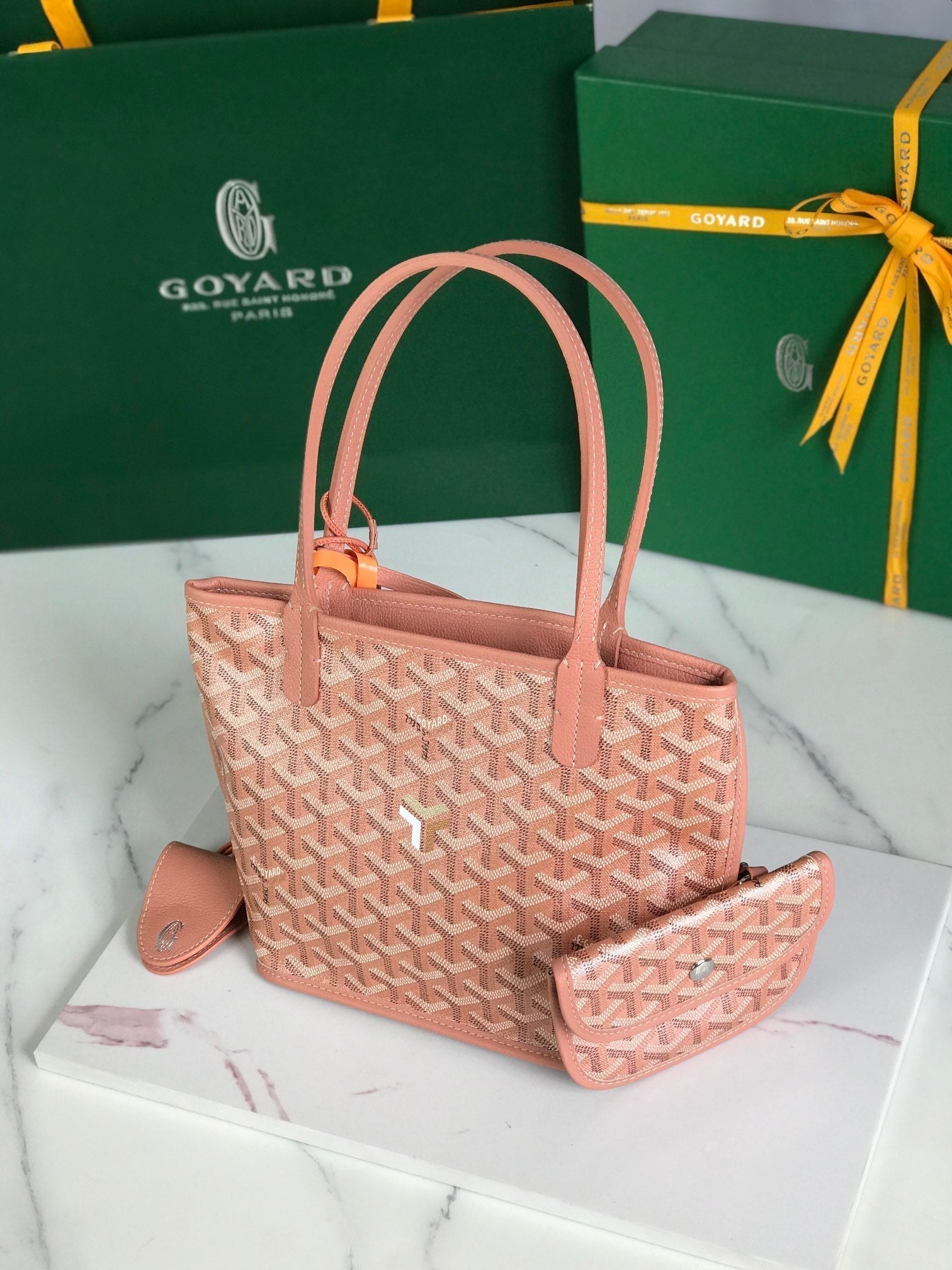 ANJOU MINI BAG 20CM PINK CANVAS CHEVROCHES CALFSKIN