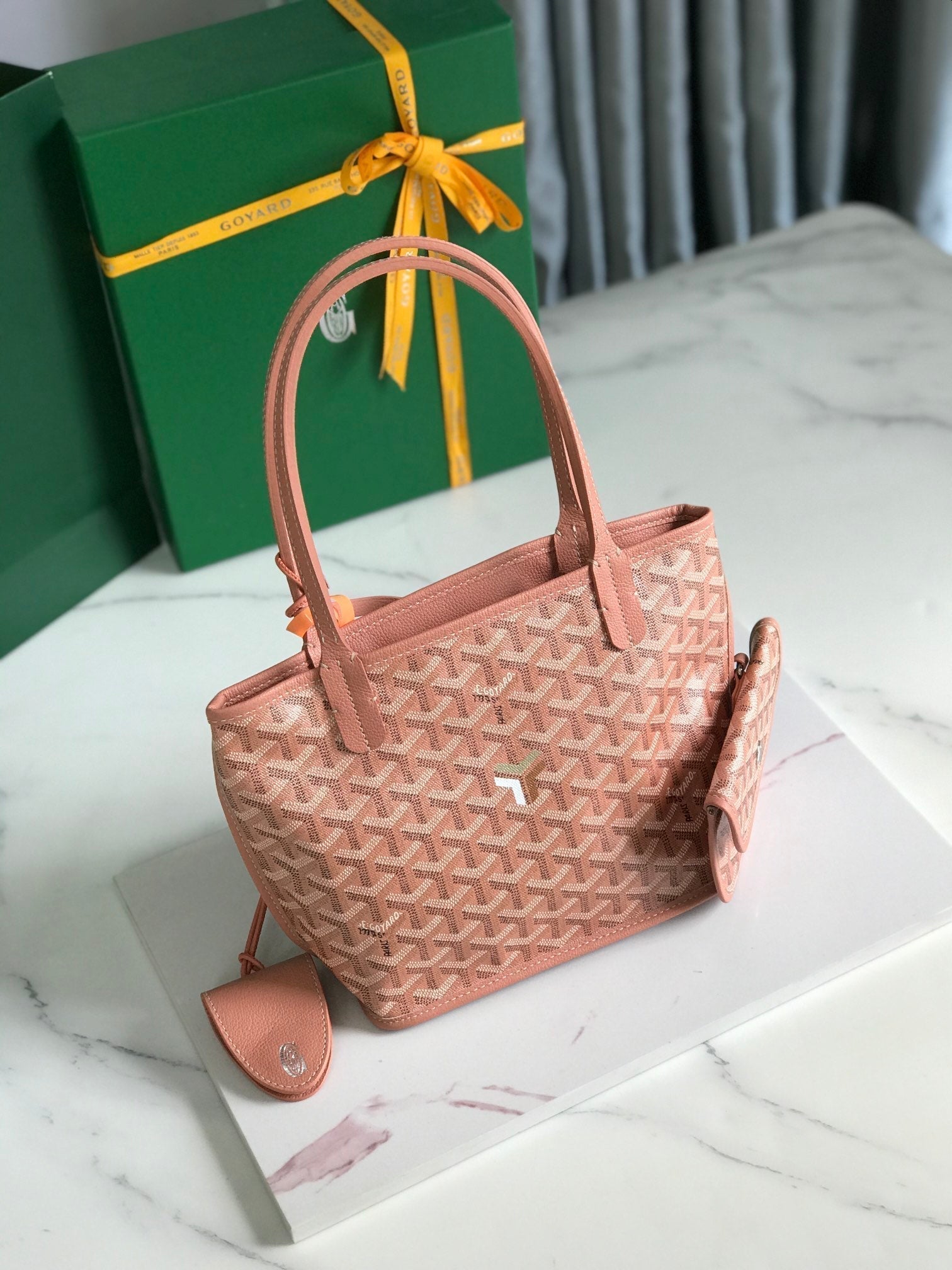 ANJOU MINI BAG 20CM PINK CANVAS CHEVROCHES CALFSKIN