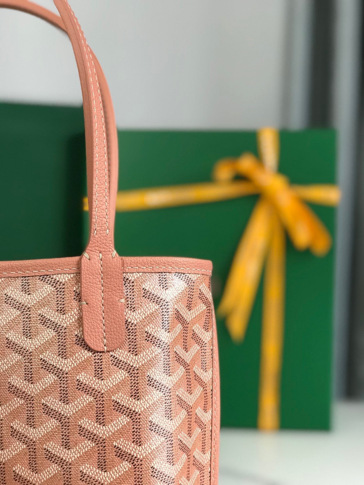 ANJOU MINI BAG 20CM PINK CANVAS CHEVROCHES CALFSKIN