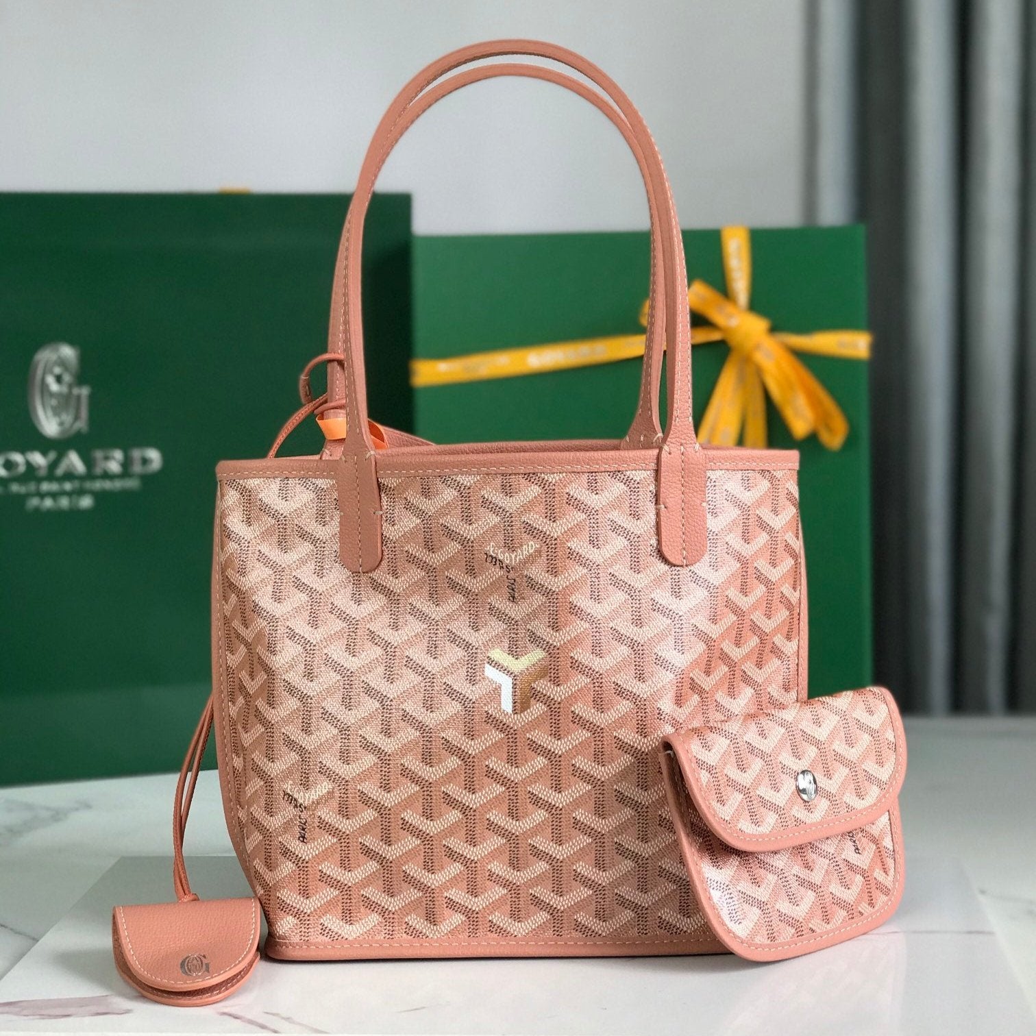 ANJOU MINI BAG 20CM PINK CANVAS CHEVROCHES CALFSKIN