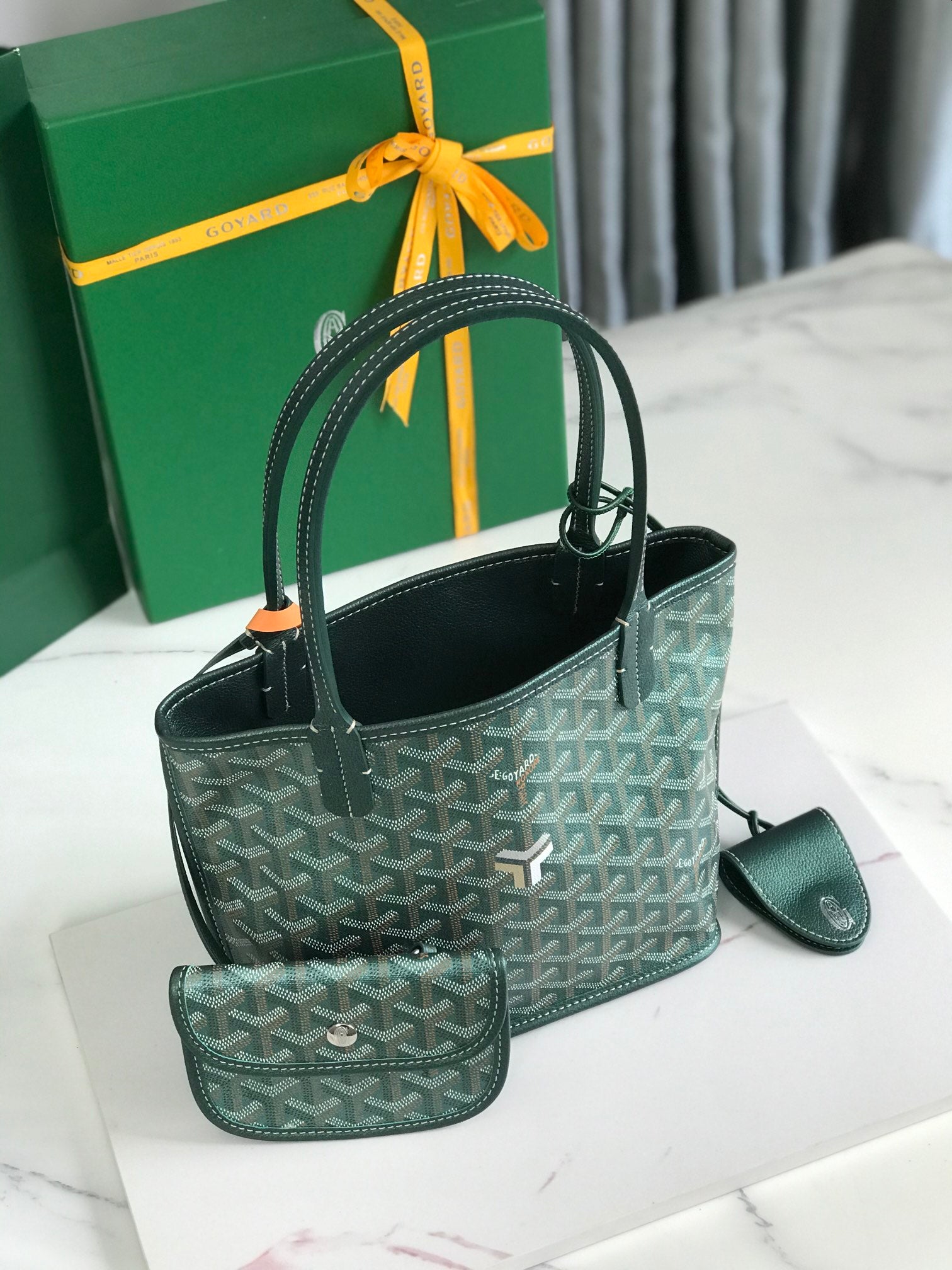 ANJOU MINI BAG 20CM GREEN CANVAS CHEVROCHES CALFSKIN
