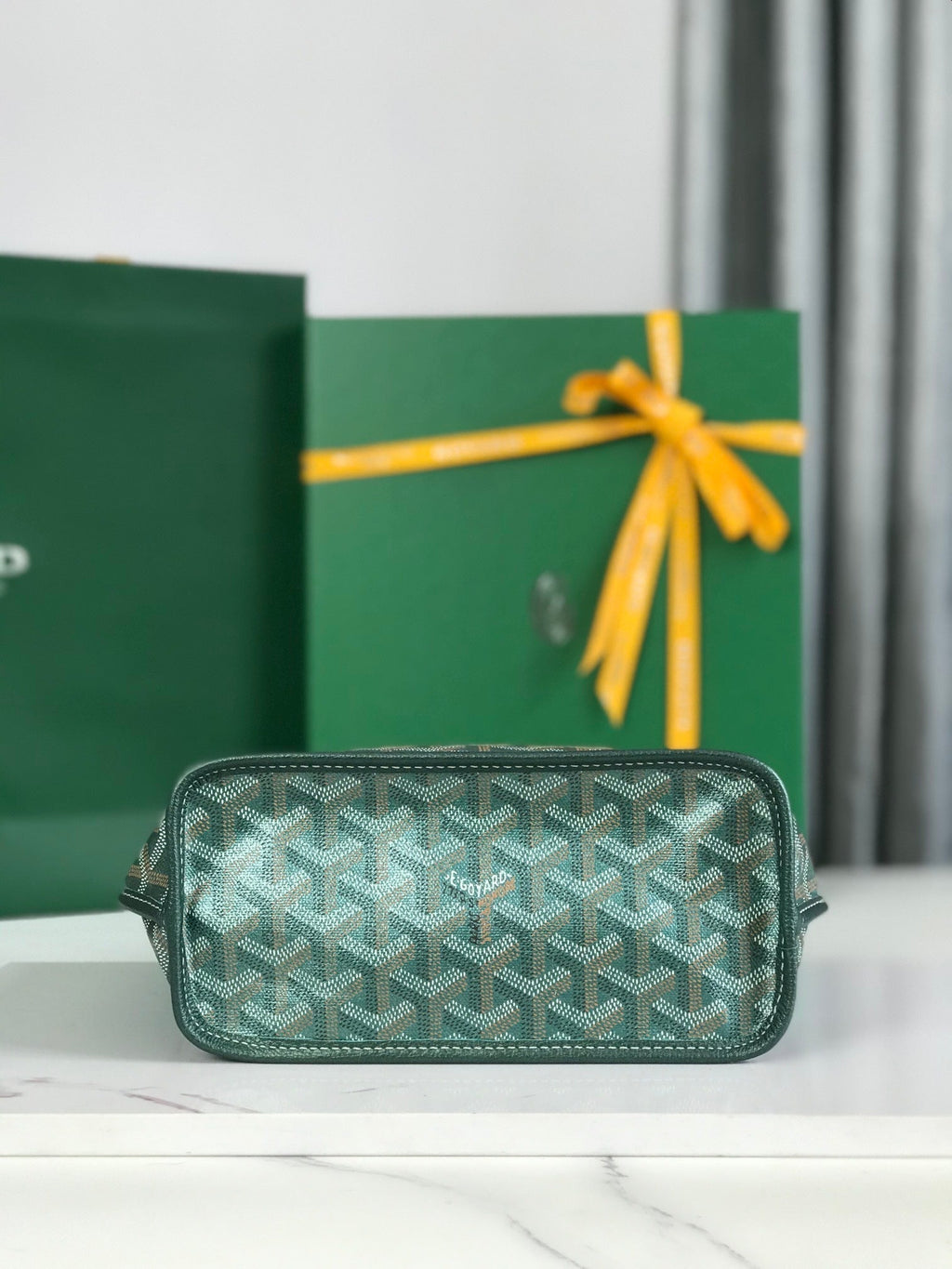 ANJOU MINI BAG 20CM GREEN CANVAS CHEVROCHES CALFSKIN