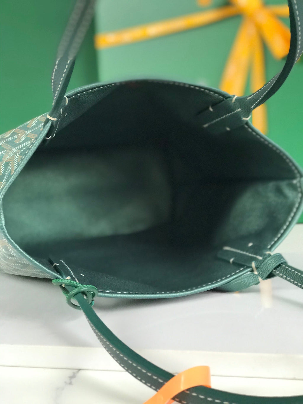 ANJOU MINI BAG 20CM GREEN CANVAS CHEVROCHES CALFSKIN