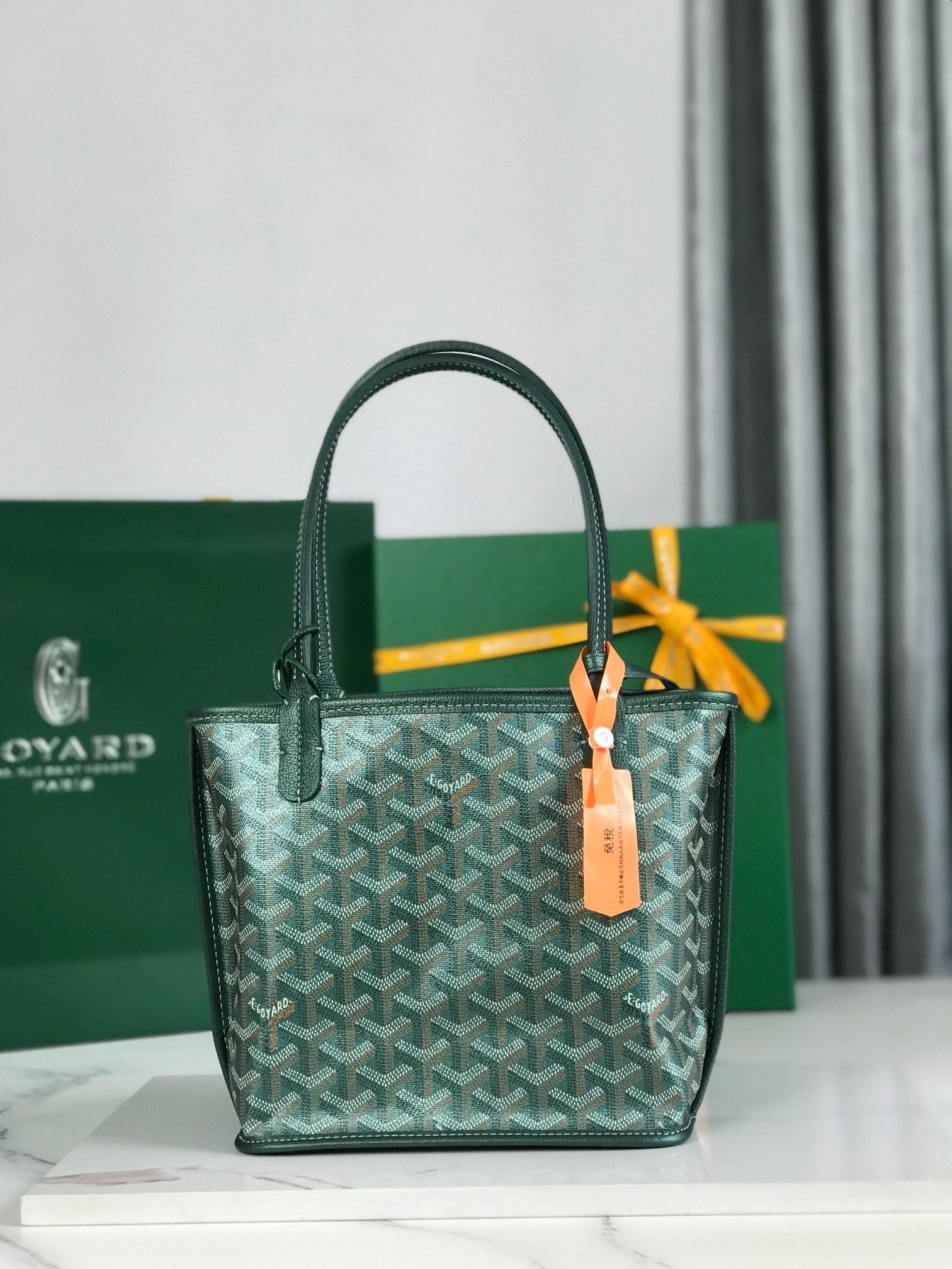 ANJOU MINI BAG 20CM GREEN CANVAS CHEVROCHES CALFSKIN