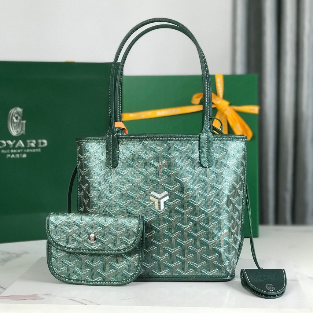 ANJOU MINI BAG 20CM GREEN CANVAS CHEVROCHES CALFSKIN