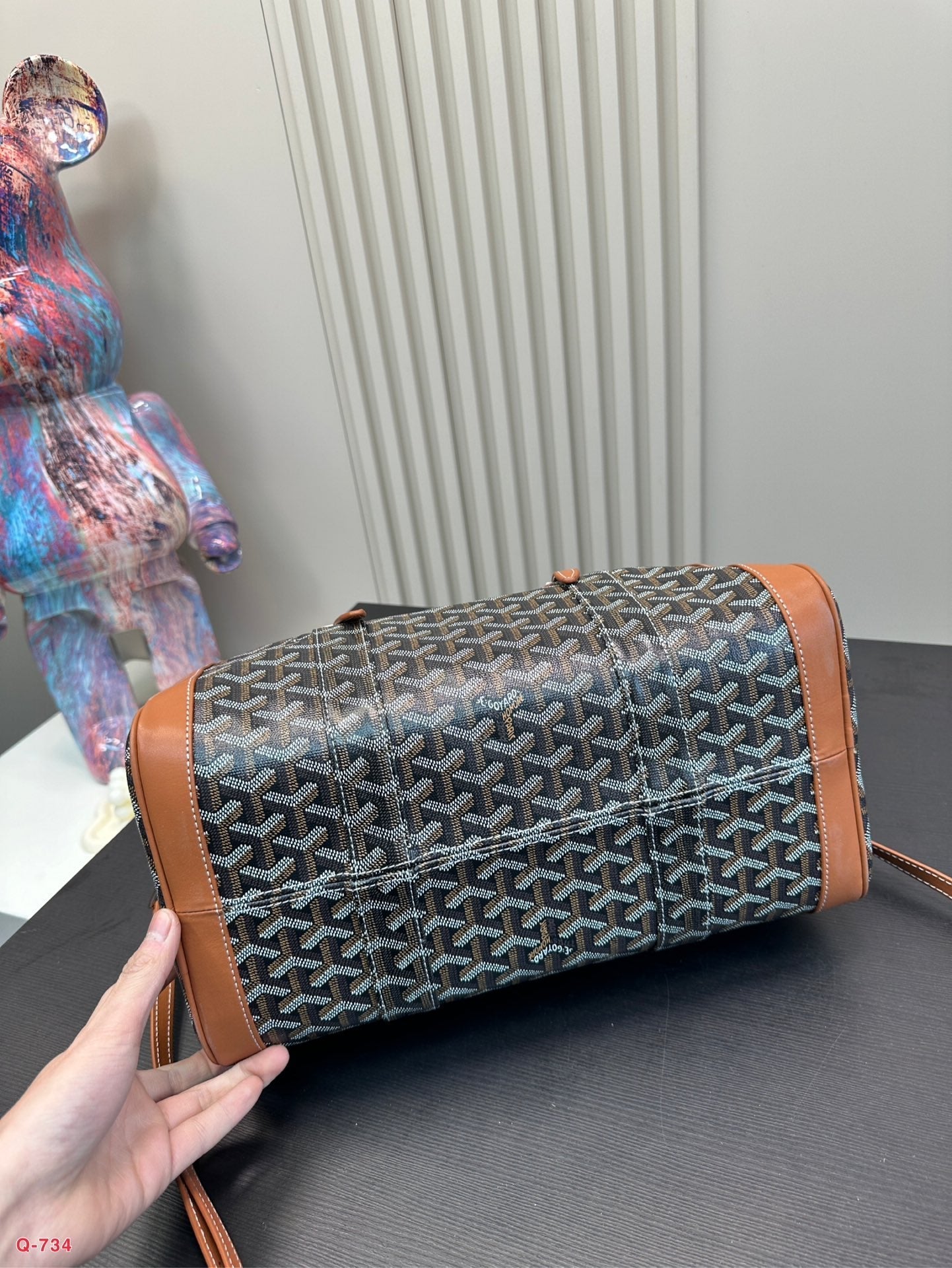 SAC HARDY PM BAG 35 EN TOILE GOYARDINE NOIRE ET CUIR DE VEAU BRUN